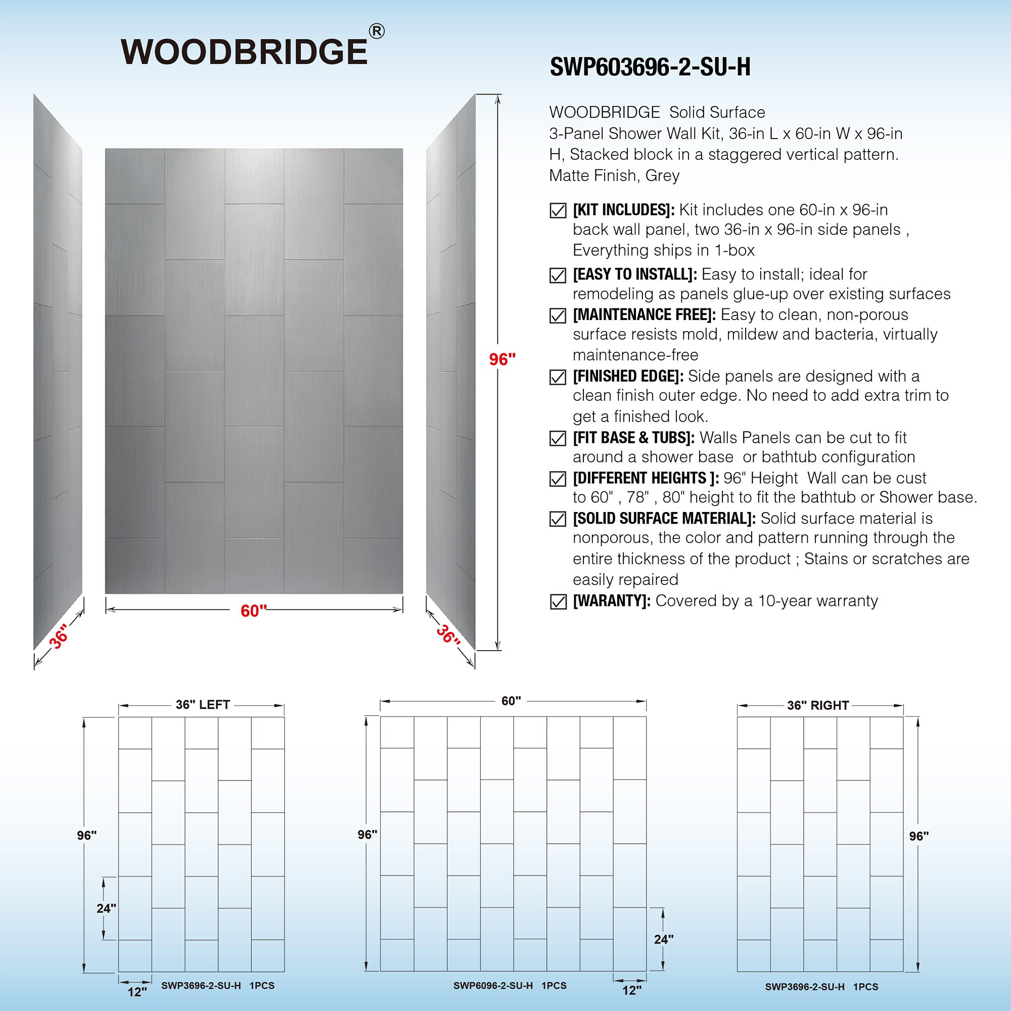 Woodbridge LSWP116 Shower-Wall-Surrounds - View #13