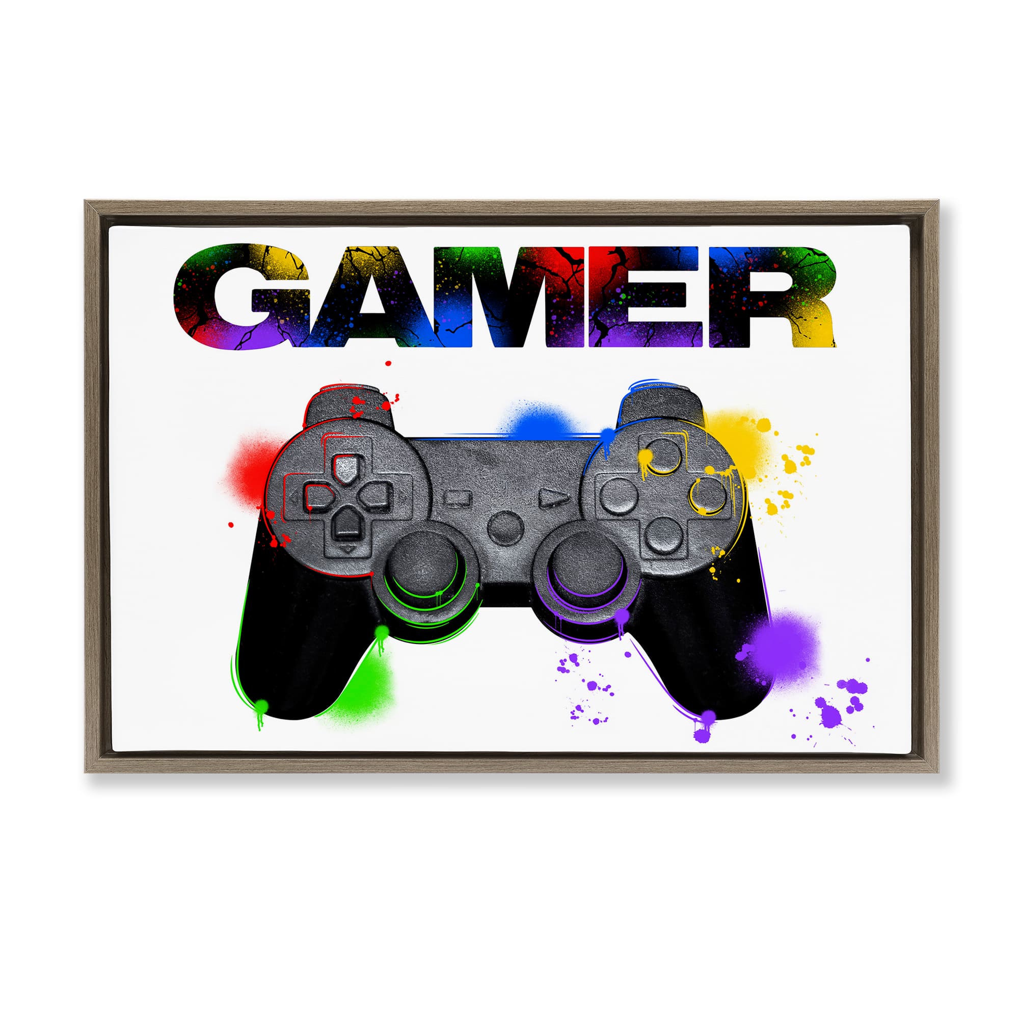 Stupell Industries BS-055-FFE-16X24 Gamer with Rainbow Splashes Floating Frame design by Marcus Prime