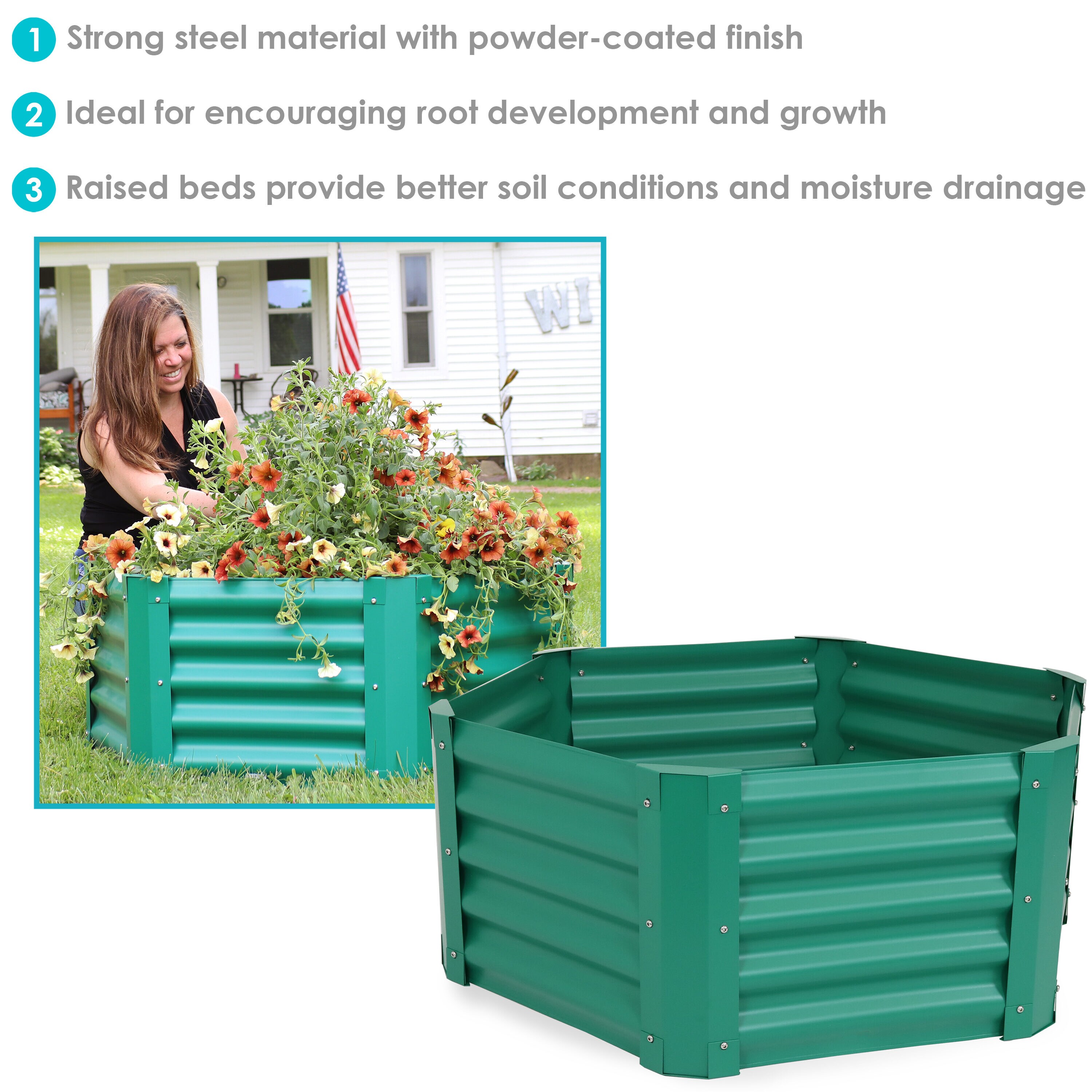 Hexagon Green Galvanized Steel Raised Garden Bed for Outdoor Plants