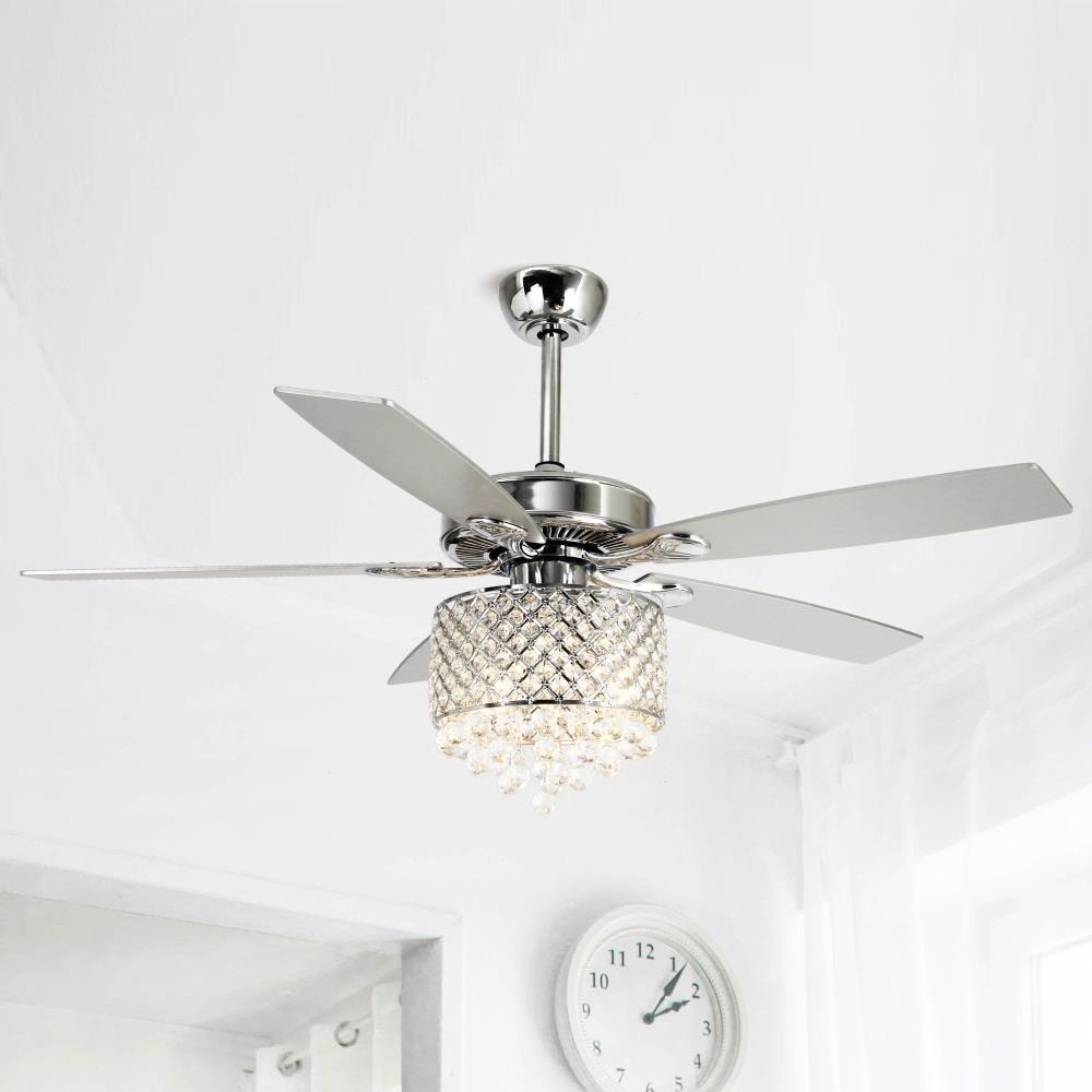 Matrix Decor MDF6214110V 52-in Chrome with Chrome Blades Indoor Downrod mount Chandelier Ceiling Fan With Light and Remote ( 5 -Blade)