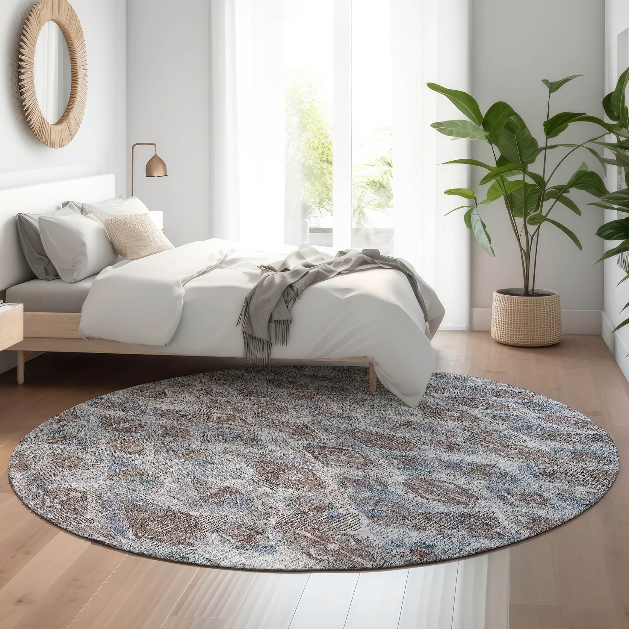 Addison Rugs AMF622BU8RO Mayfield AMF622BU 8 x 8 (ft) Loomed Polyester Blue Round Indoor Geometric Machine washable Area rug