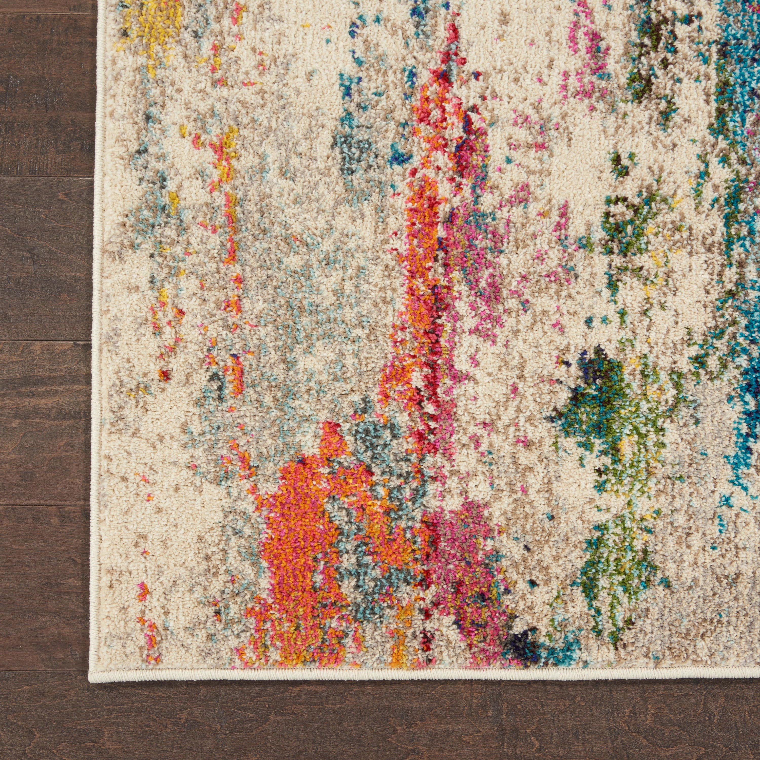 Ivory and Multicolor Abstract Tufted Synthetic Area Rug