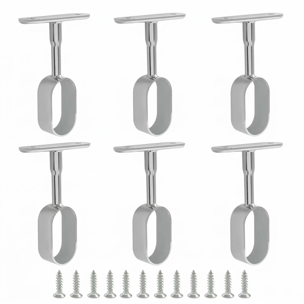 Aoibox - Oval Closet Rod Support Brackets Zinc Alloy Middle Mount Flange Holders with Screws Sil...