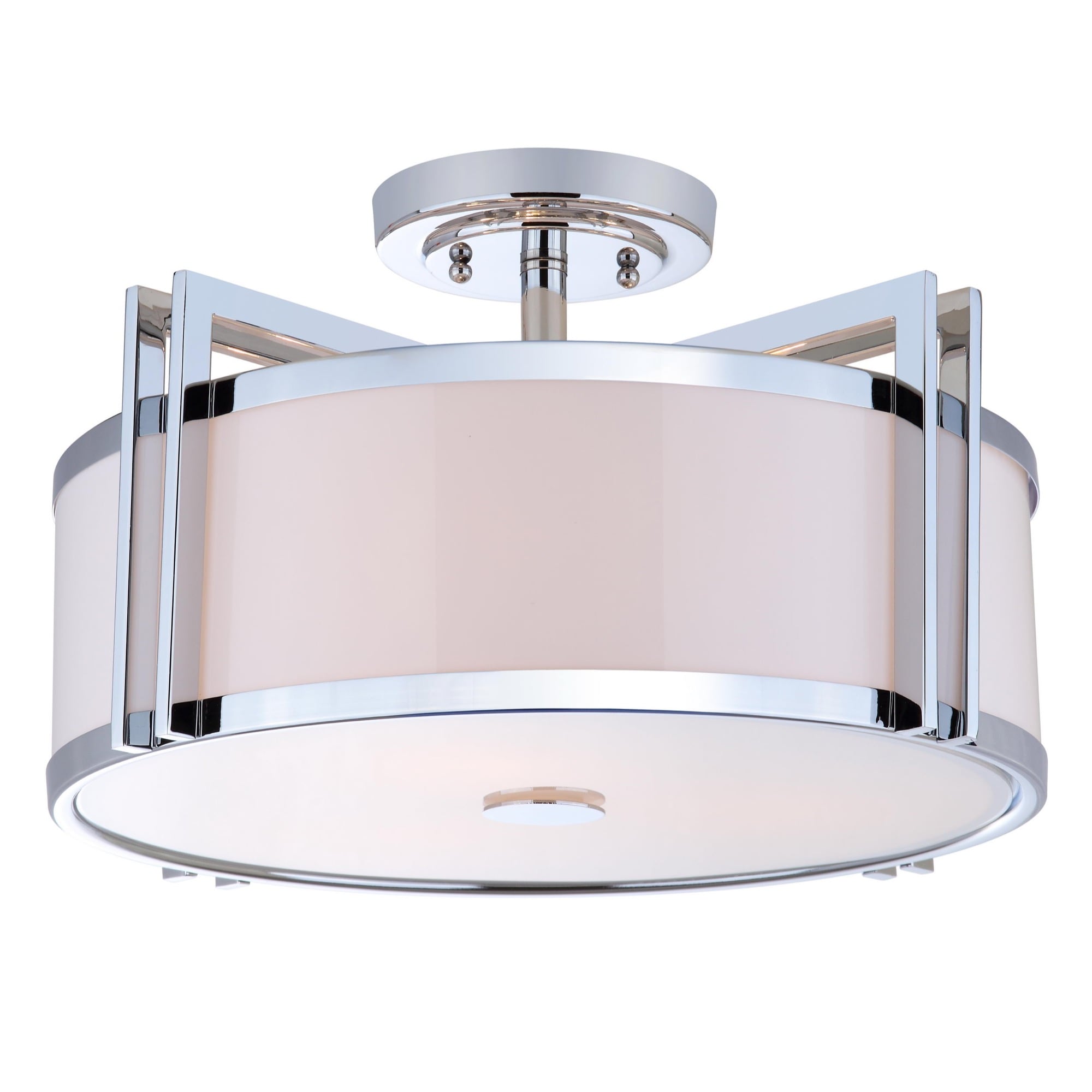 Contemporary Chrome 17'' Drum Ceiling Light with Cream Shade
