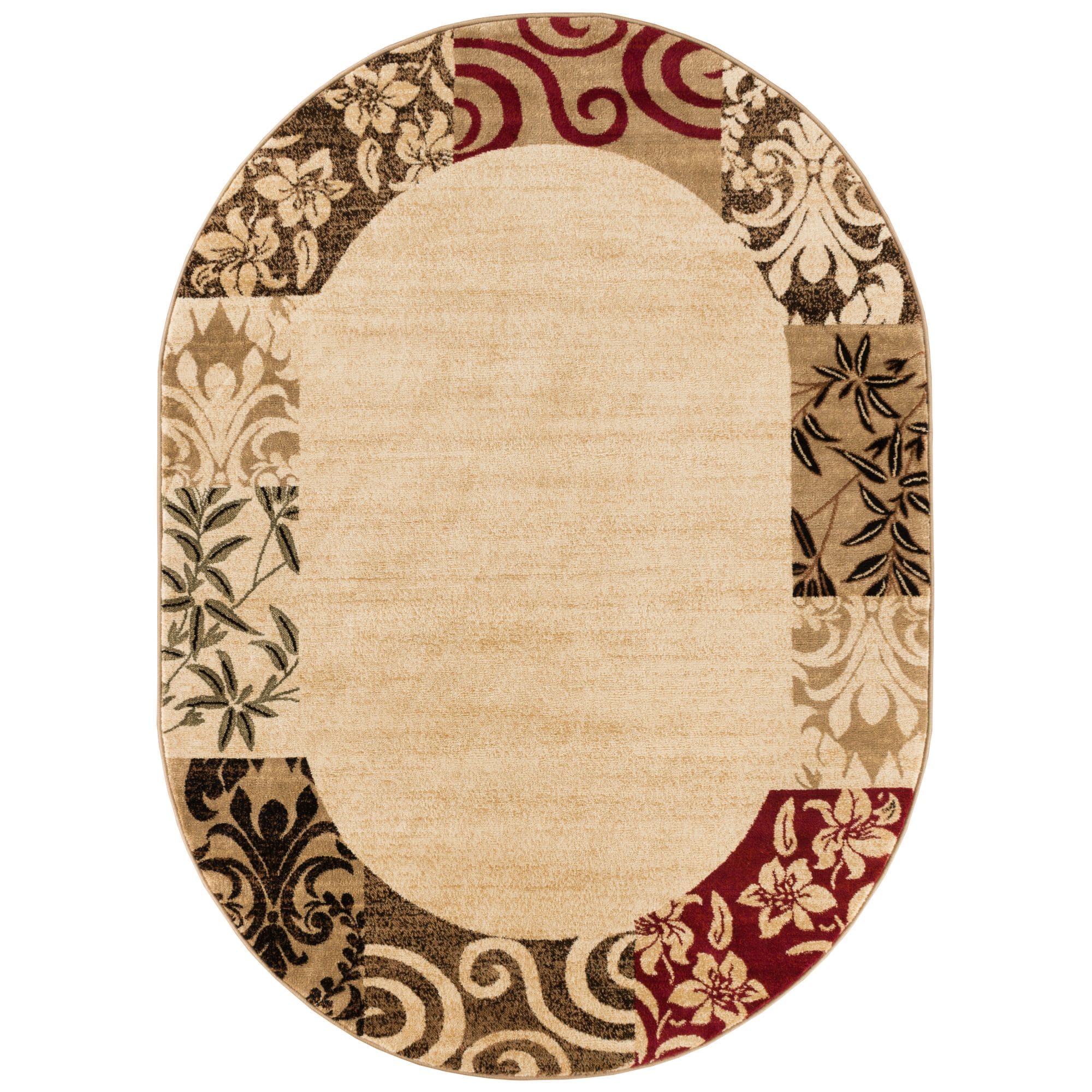 Well Woven 548229O 8 x 8 (ft) Loomed Polypropylene Beige Oval Indoor Floral/Botanical Persian Area rug