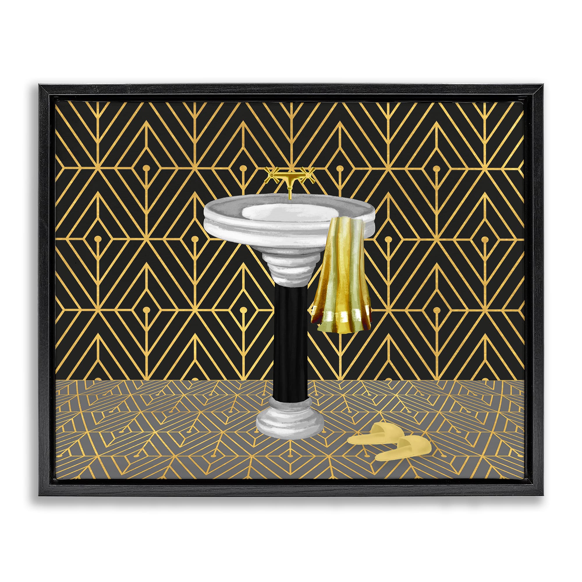 Stupell Industries BT-956-FFB-24X30 Deco Style Glam Bathroom Black Framed Floater Canvas Wall Art By Conrad Knutsen 31 x 25