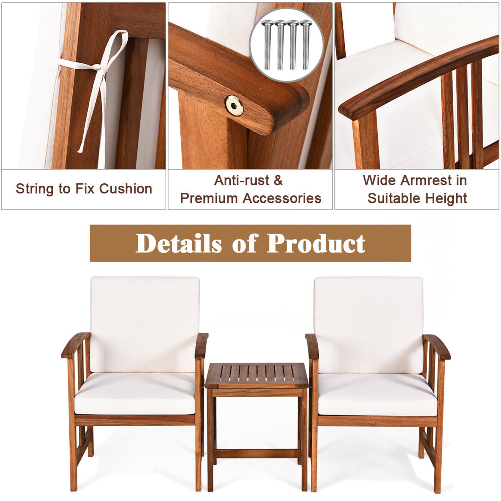 WELLFOR OUJ63885WH Patio-Conversation-Sets - View #3