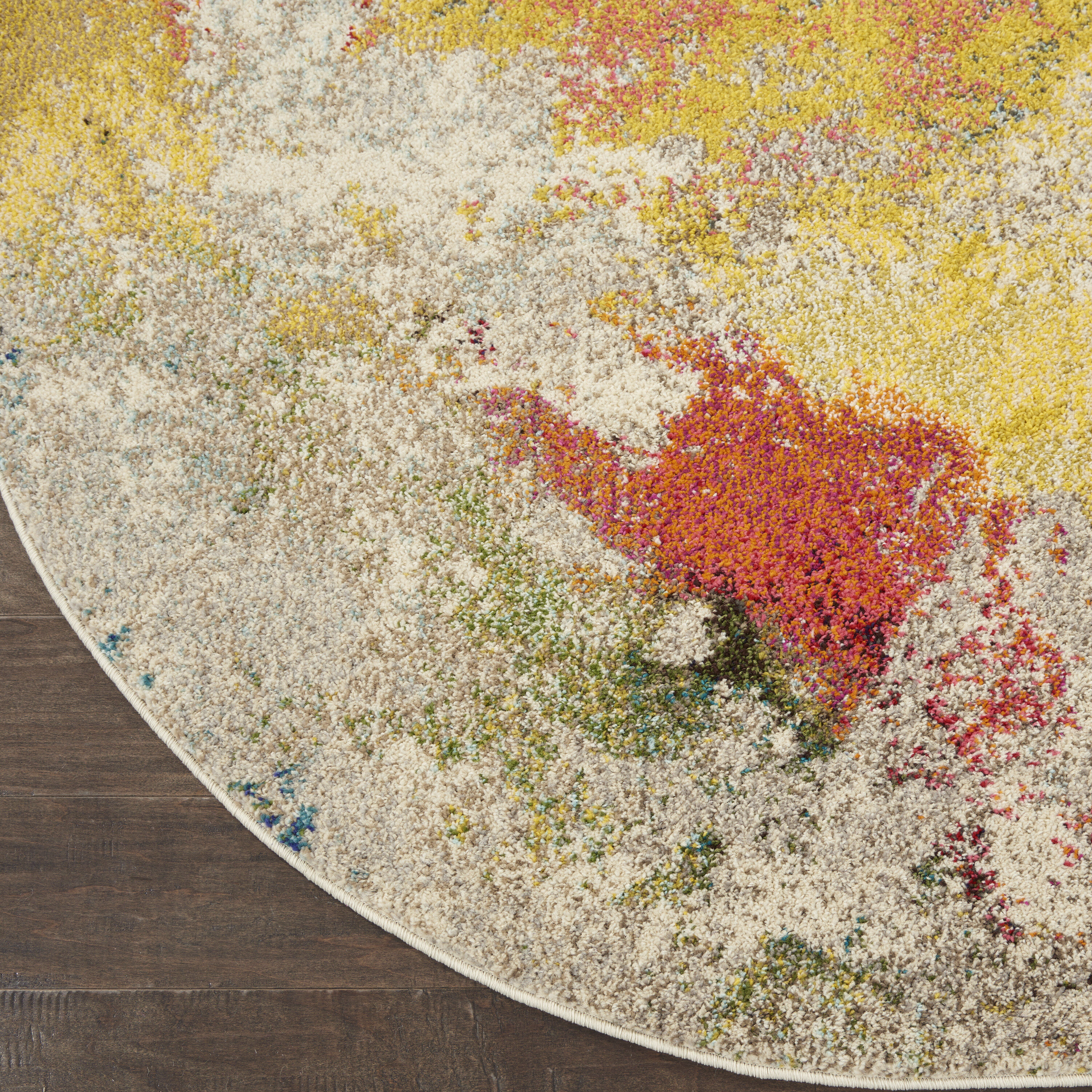 Ivory Abstract Tufted Round Reversible Rug, 5'3"