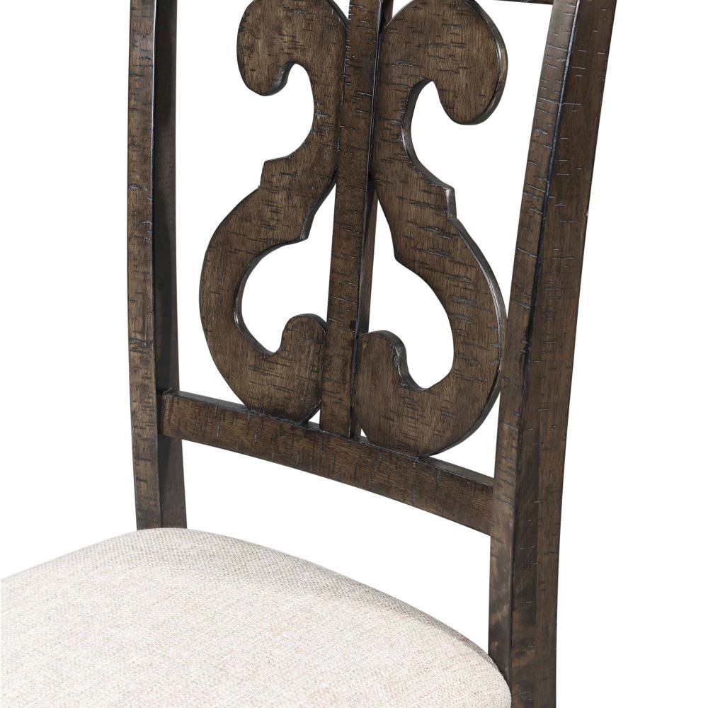 Stanford Smokey Walnut Round 5-Piece Dining Set with Light Brown Upholstered Chairs