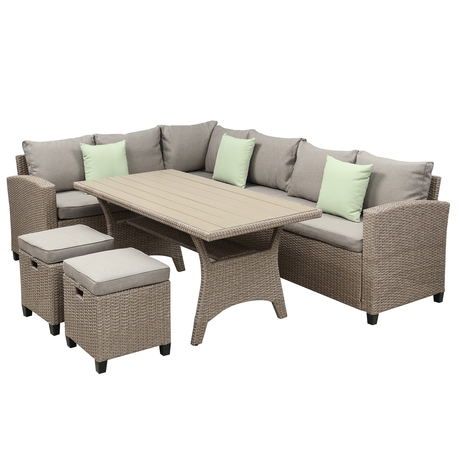 SINOFURN SYA020252WT 5 -Piece Rattan 2 Patio Sofa Conversation Set with Tan Cushions