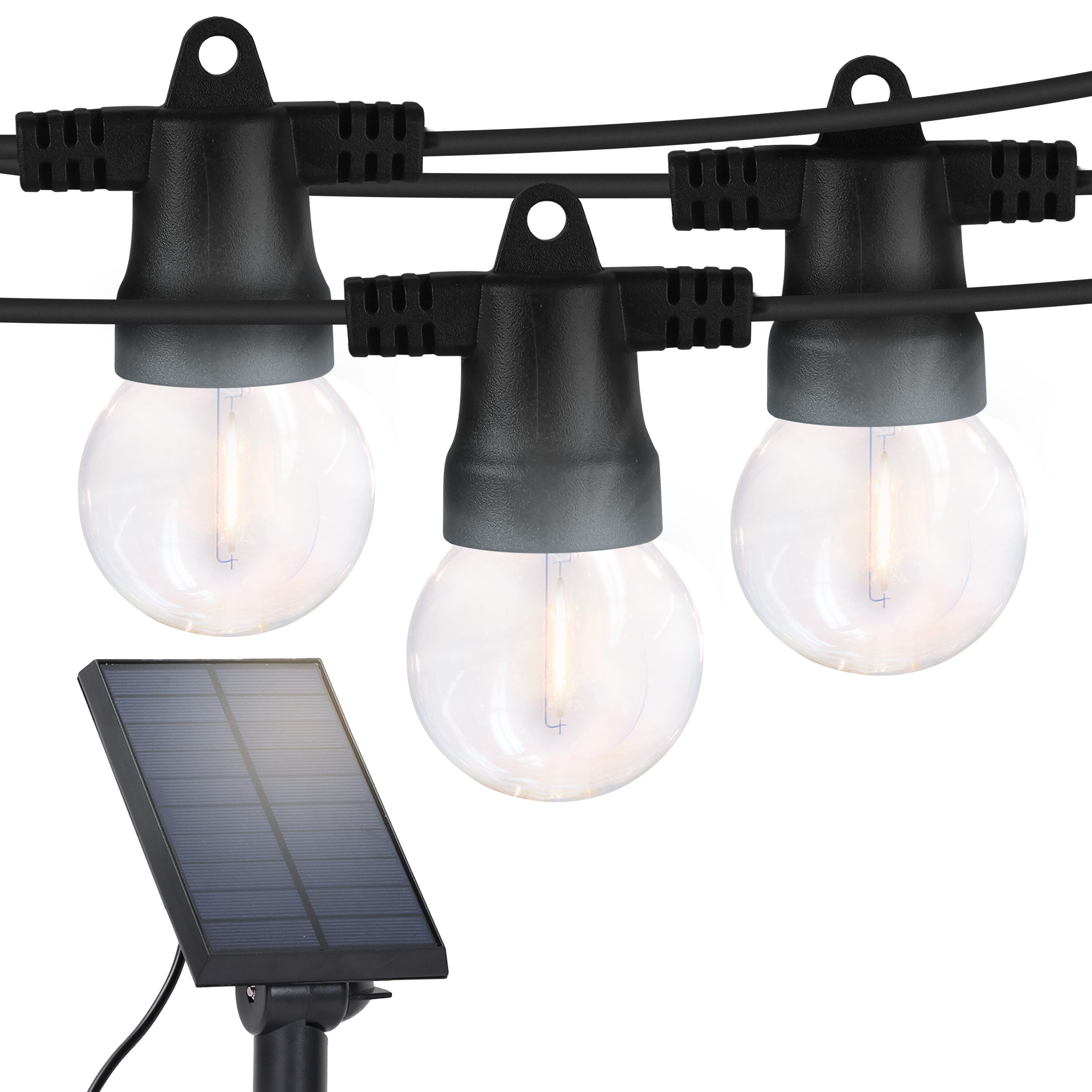 Brightech 8X-OS0T-AA54 27-Feet Solar Black Indoor/Outdoor String Light with 12 White -Light LED Globe Bulbs