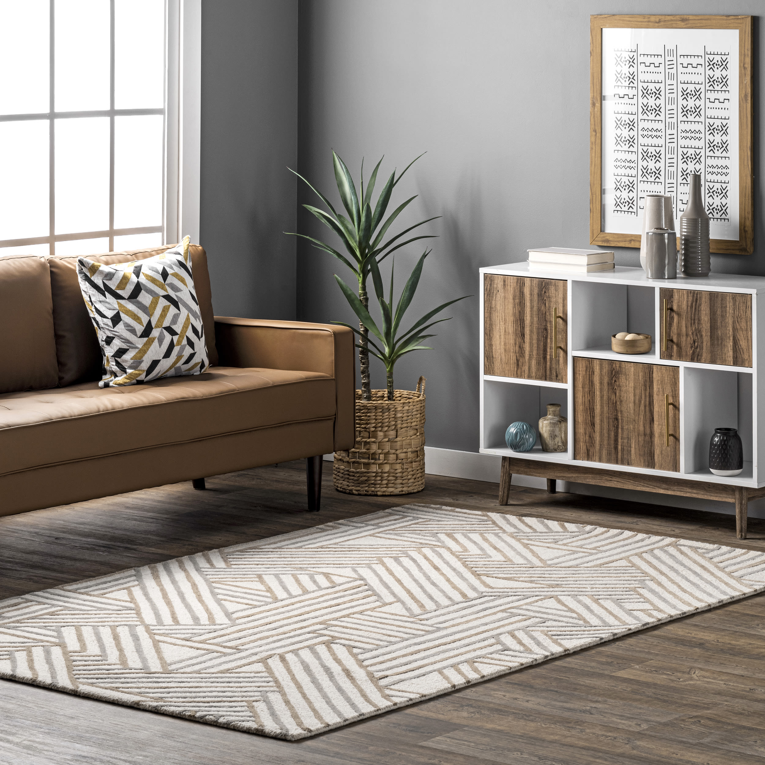 nuLOOM MTTL04A-8010 Timeless II 8 x 10 (ft) Wool Beige Rectangular Indoor Abstract Area rug