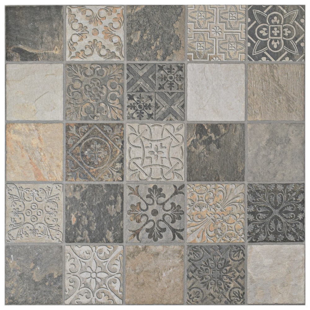 Affinity Tile S1FGFDECCA (Sample) Deco Calzada Ardesia 9-in x 9-in Matte Porcelain Thinset Mortar Floor and Wall Tile