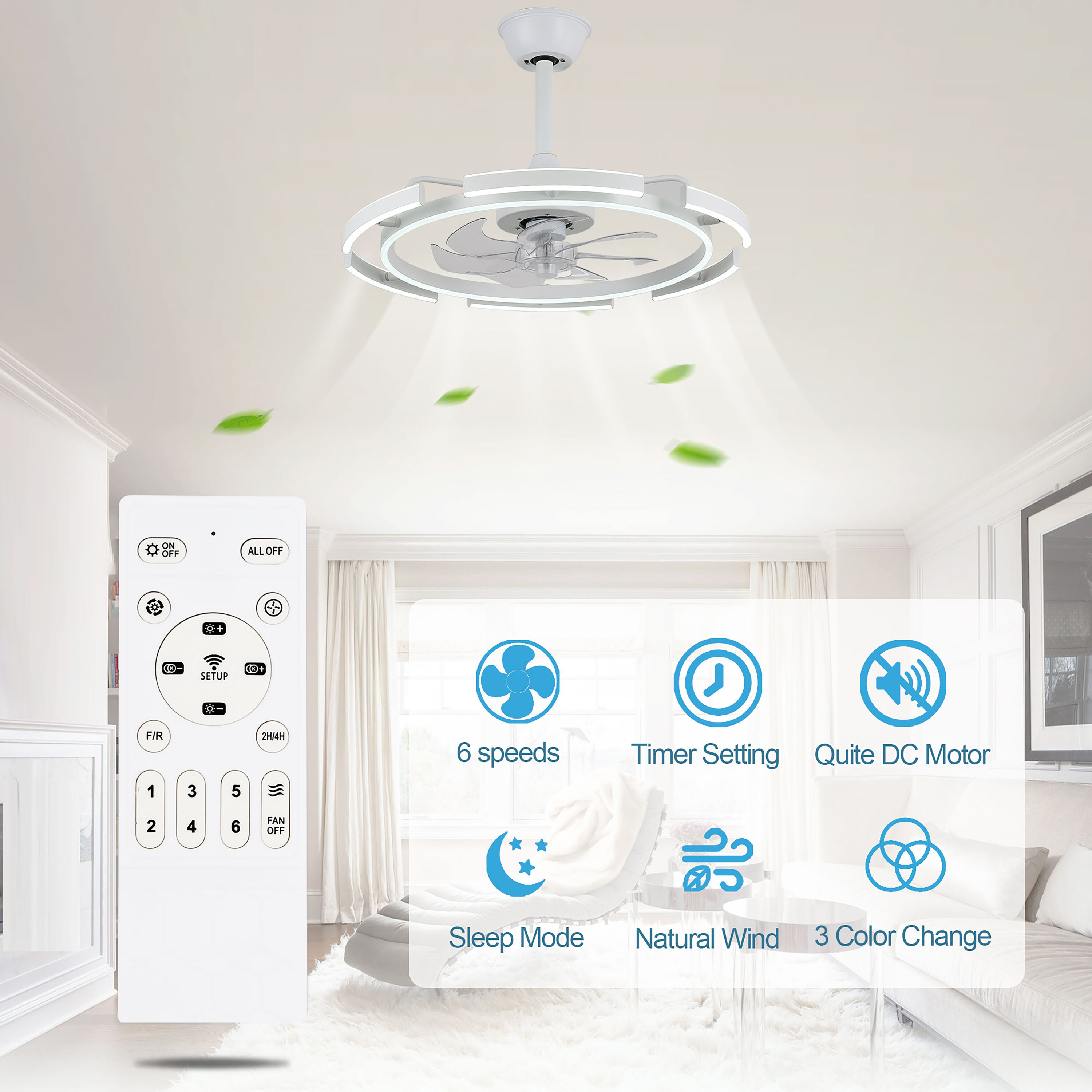 Oaks Decor Poli 24-in White with Clear Blades Color-changing Integrated ...