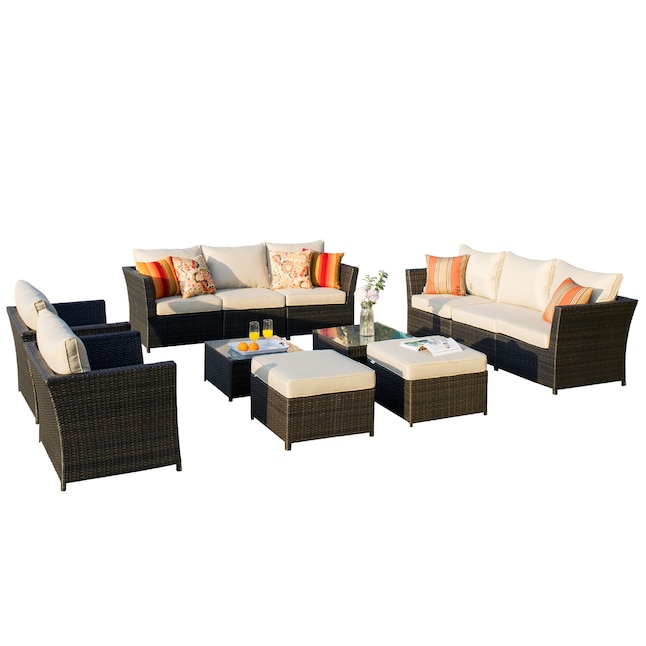 Ovios Rimaru 12-Piece Rattan Patio Conversation Set with Cushions in the Patio  Conversation Sets department at Lowes.com