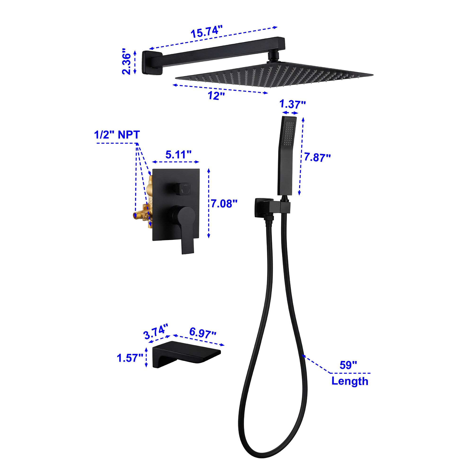 WELLFOR SPA-88016B-12 Showerhead-Bar-Panels - View #2