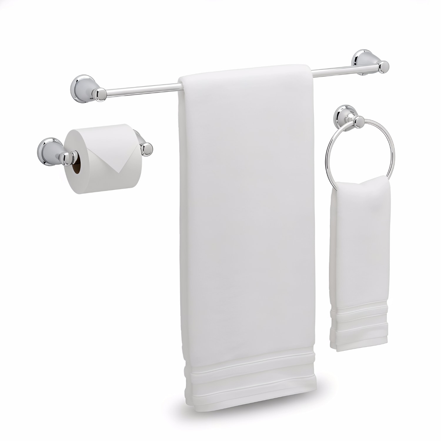 Paradigms Interiors 3 Piece Bathroom Set Polished Chrome 24 Inch Towel Bar Towel Ring And Toilet Paper Holder Wall Mount Hardware