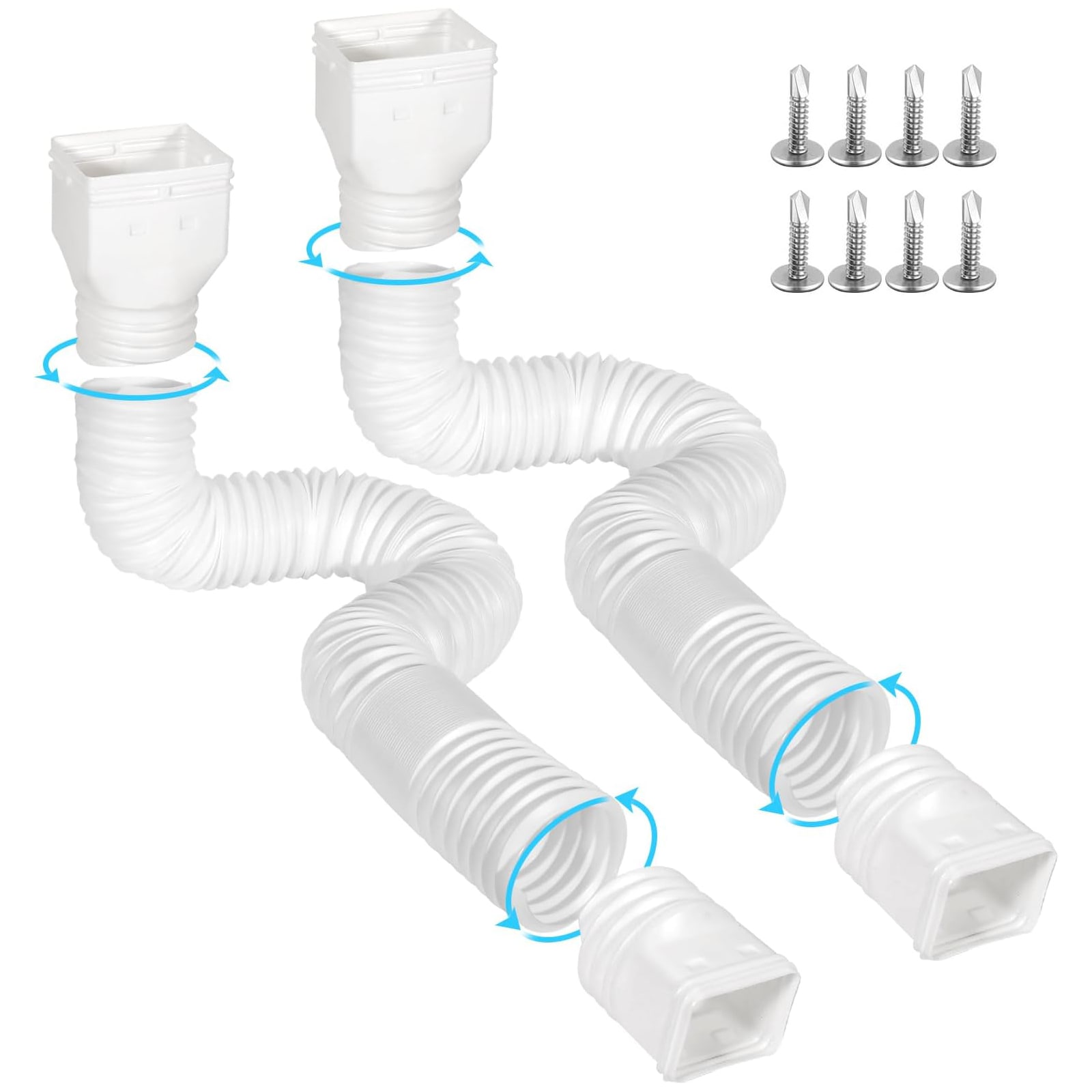Misopily 2 Pack Flexible Gutter Downspout Extensions White 21 to 67 Inch Adjustable Downspout Extender with Adapters Fits 2x3 3x3 3x4 Inch