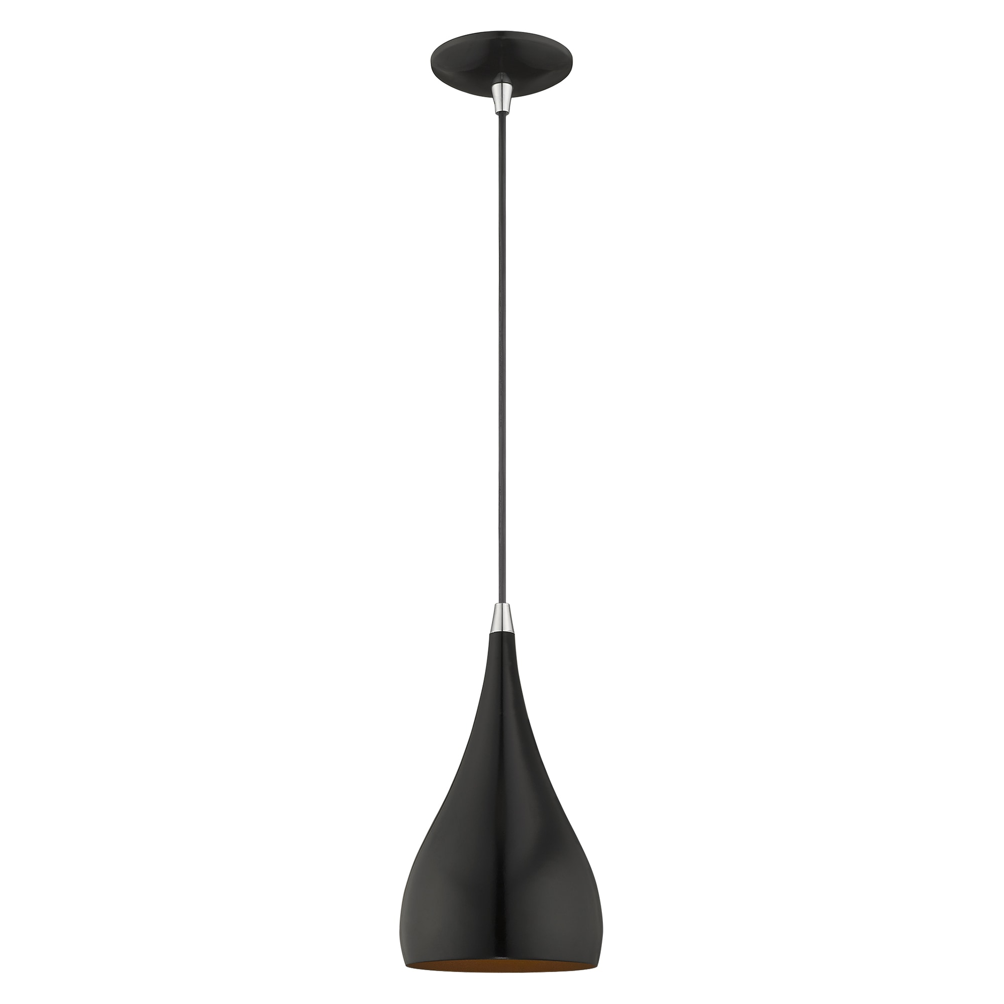 Amador Shiny Black and Gold Mini Pendant Light, 6.25" Indoor/Outdoor