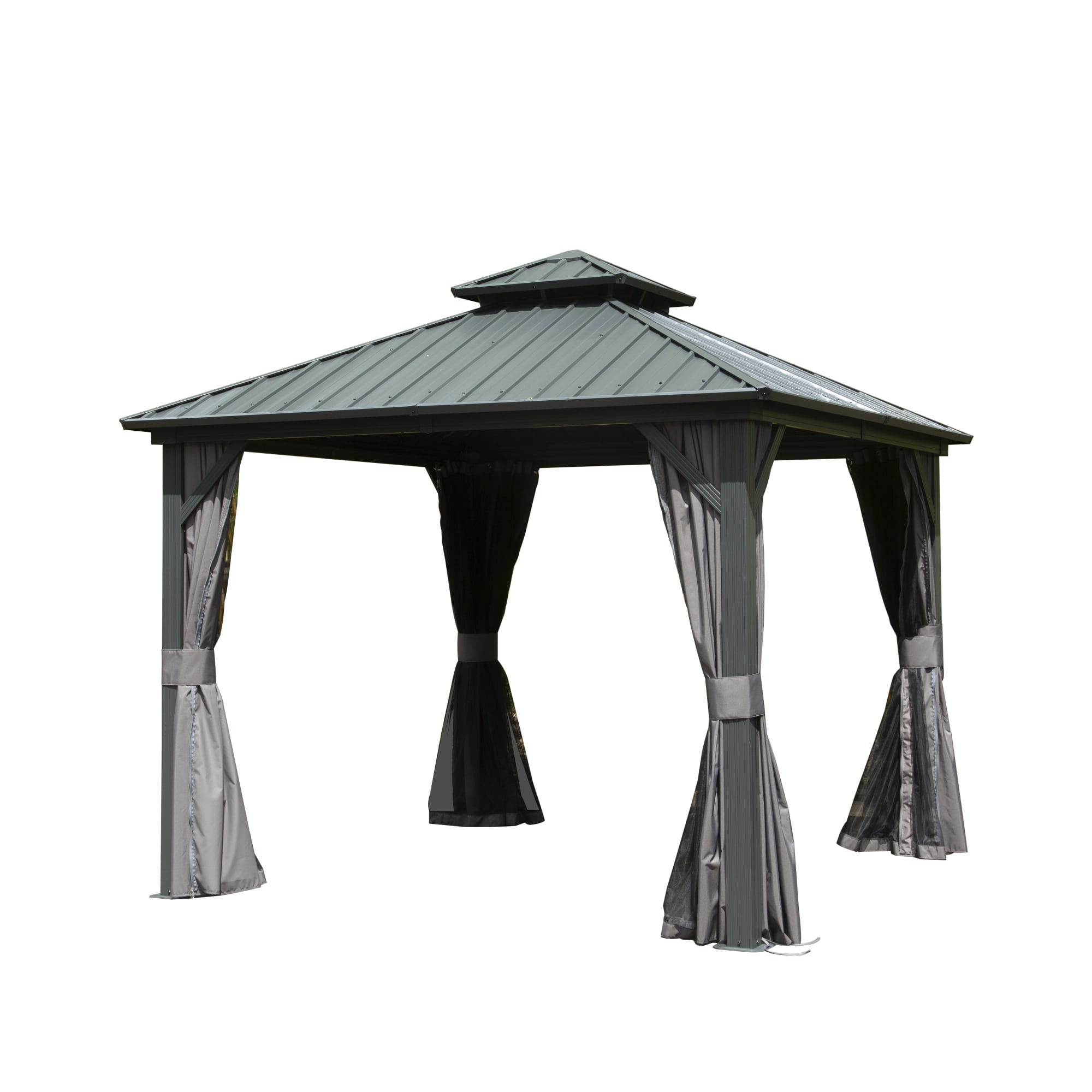 Forclover HYFE-10590GR 10-ft x 10-ft Gazebo Gray with Hardtop Roof (Screen Included)