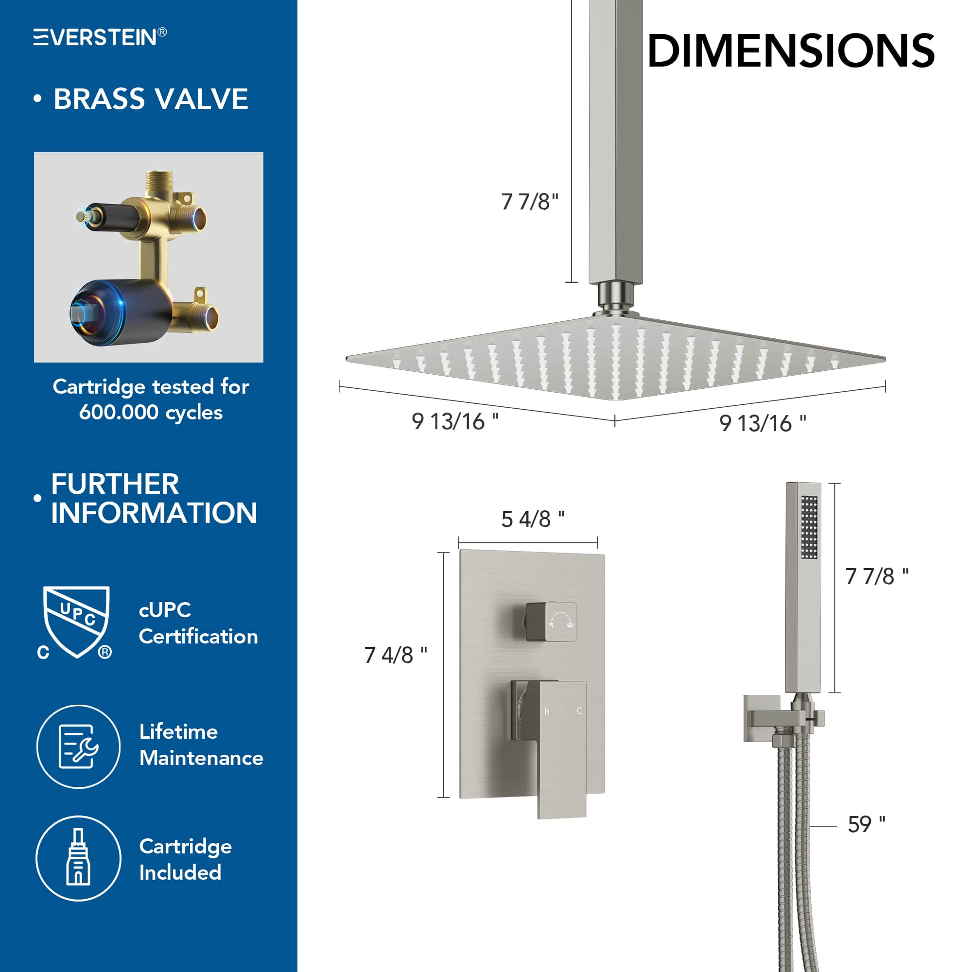 EVERSTEIN SFS1001-NK10 Showerhead-Bar-Panels - View #7
