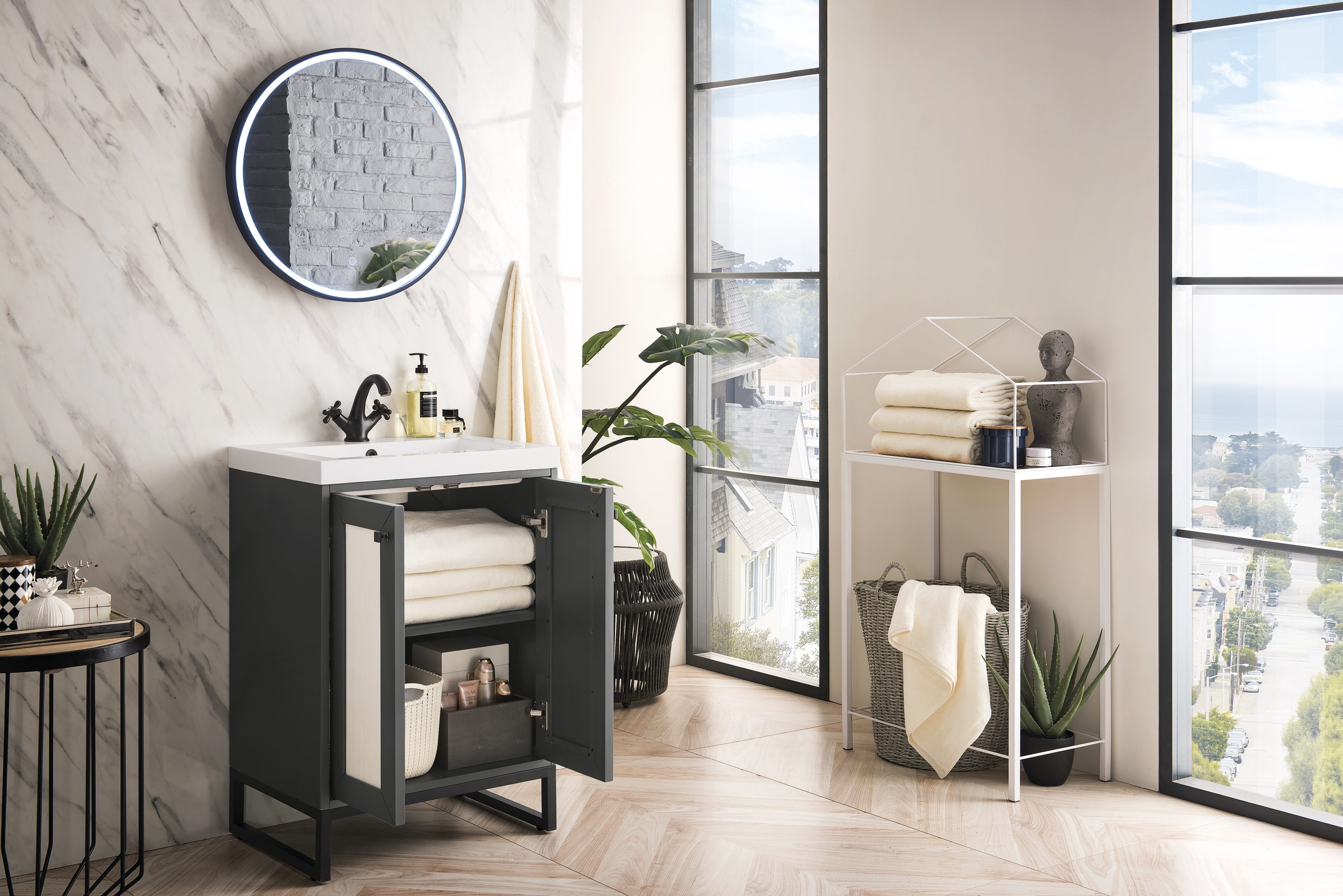 24 Chianti Single Sink Bathroom Vanity, Mineral Grey, Radiant Gold w/