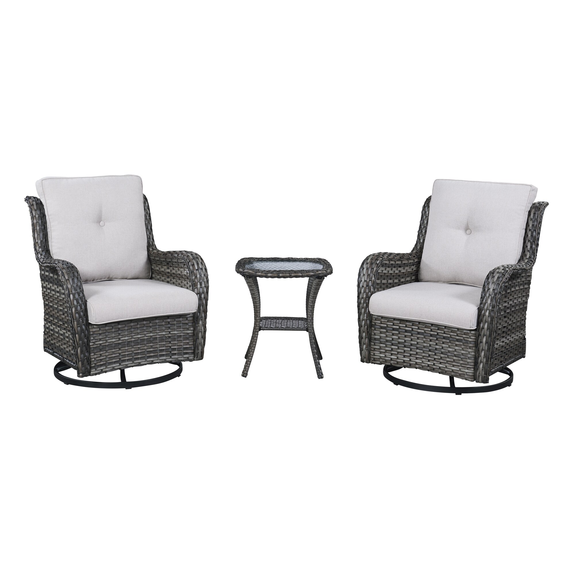 Rilyson 2PCS Swivel Patio Wicker Chairs with Side Table in the