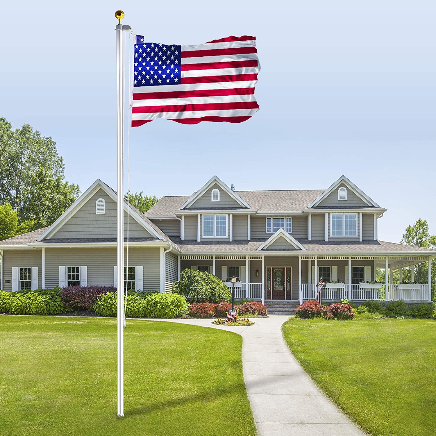 EXTRAUP YHLW465127590 20-ft Silver Metal Garden Flag Pole