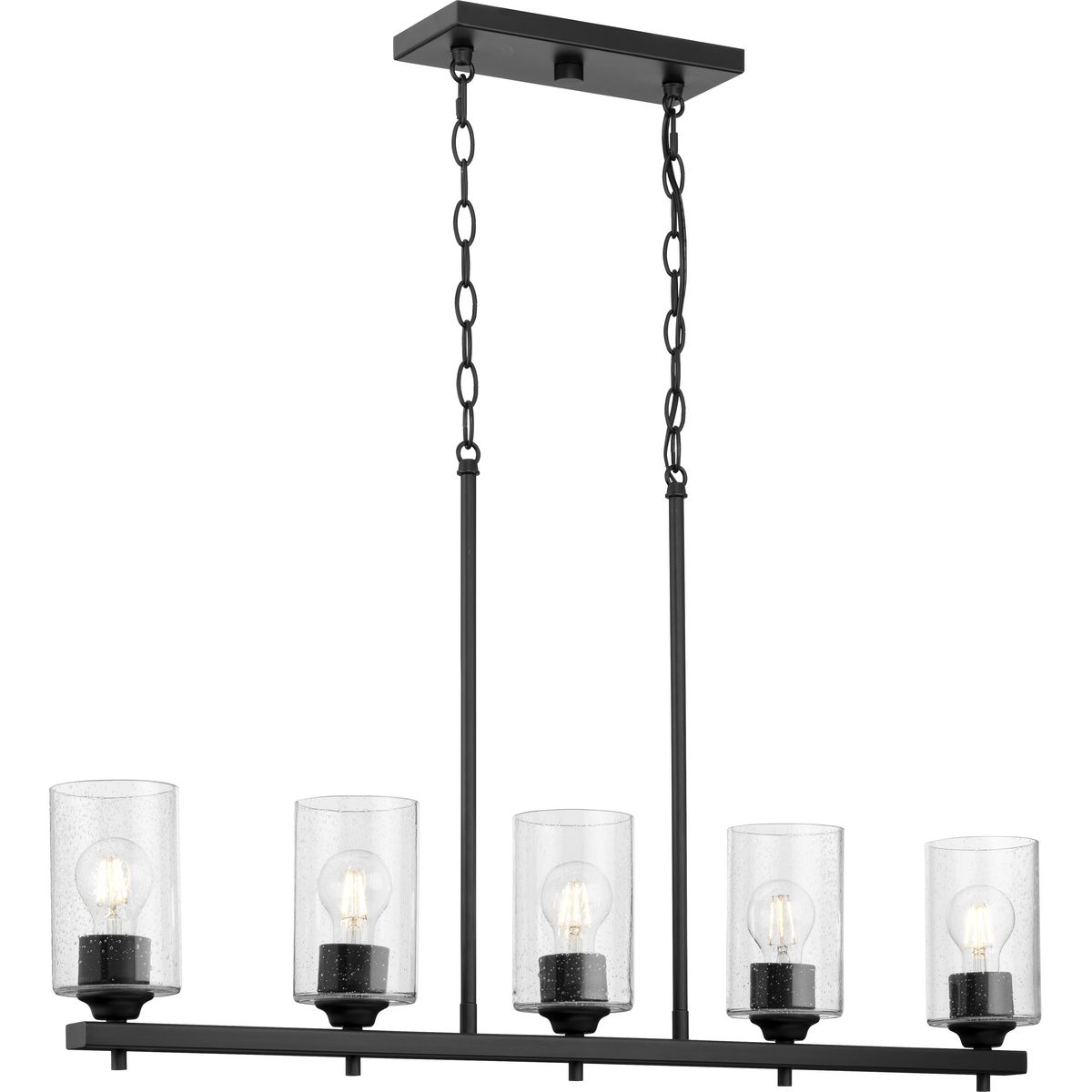 Progress Lighting P400386-31M Morehouse 5 -Light Matte Black Modern/contemporary Seeded glass Linear Large Hanging Kitchen island light