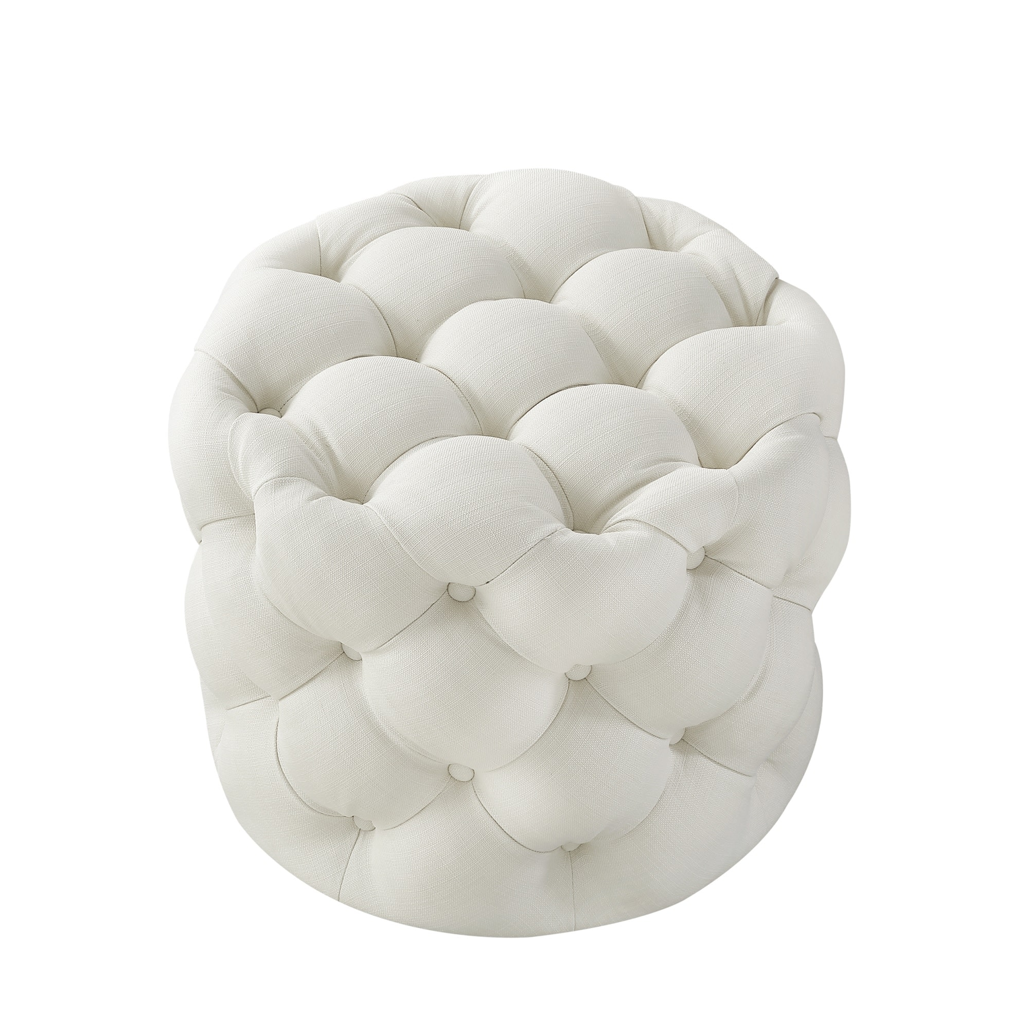 Inspired Home ON94-03CW-LS Marianna Modern Cream White Round Ottoman