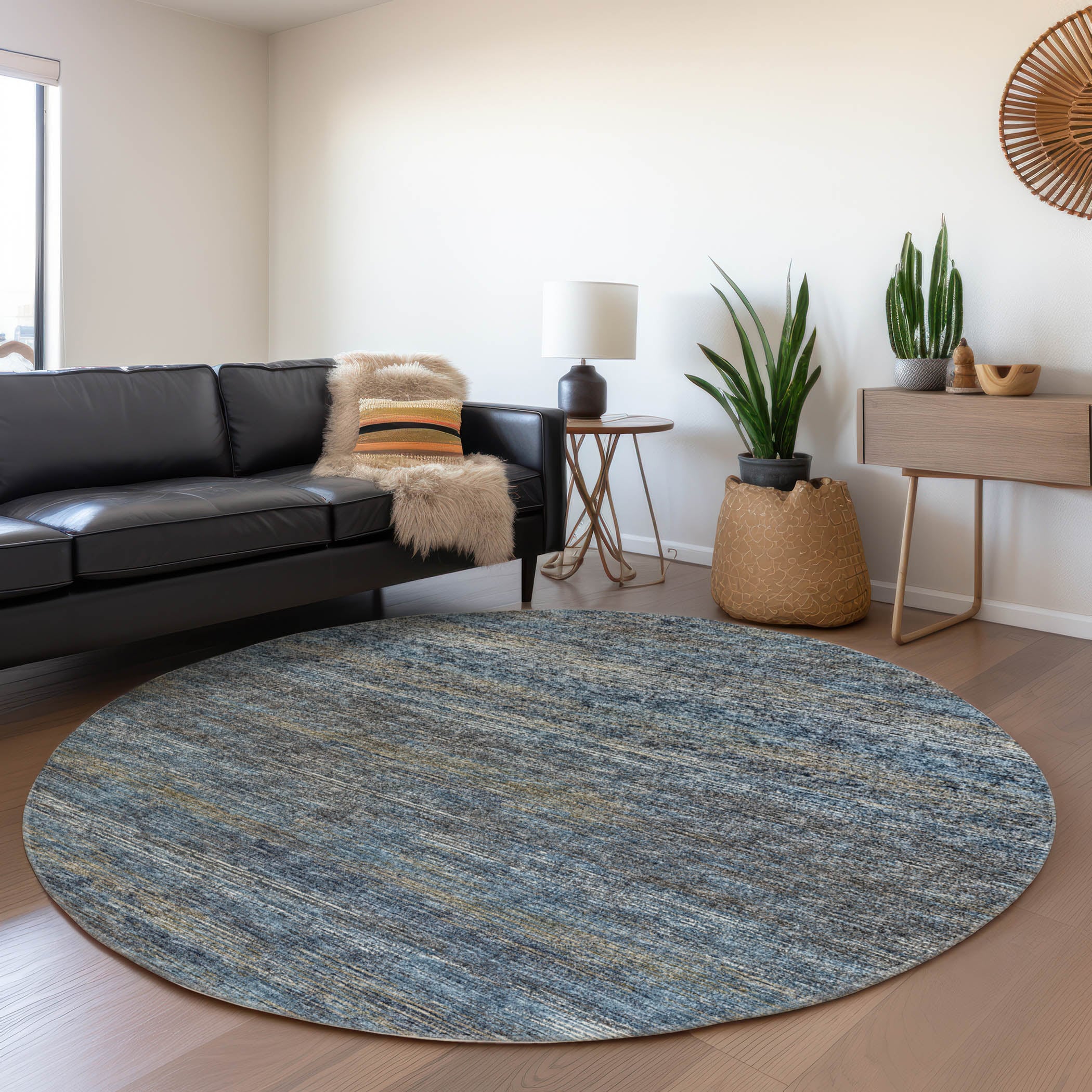 Addison Rugs AMF32BL8RO Mayfield AMF32BL 8 x 8 (ft) Loomed Polyester Blue Round Indoor Abstract Machine washable Area rug
