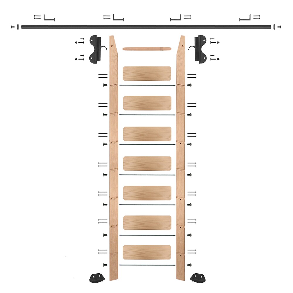 Quiet Glide QG.330-8RO-08-H.08 8 ft. Red Oak Library Ladder Black Hook Ladder Kit with 8 ft. Rail and Horizontal Brackets