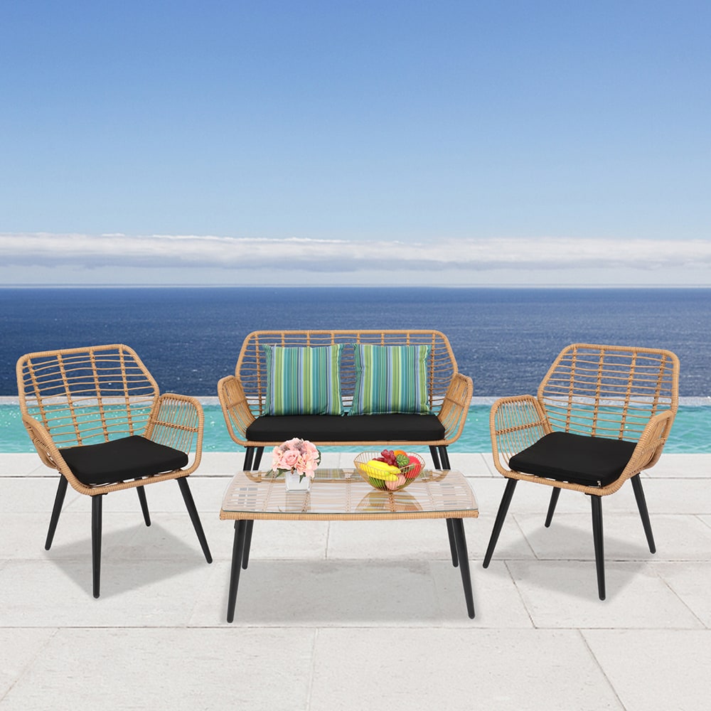 Winado Outdoor 4 Pieces Furniture Set, Wicker Rattan Chair in the Patio ...