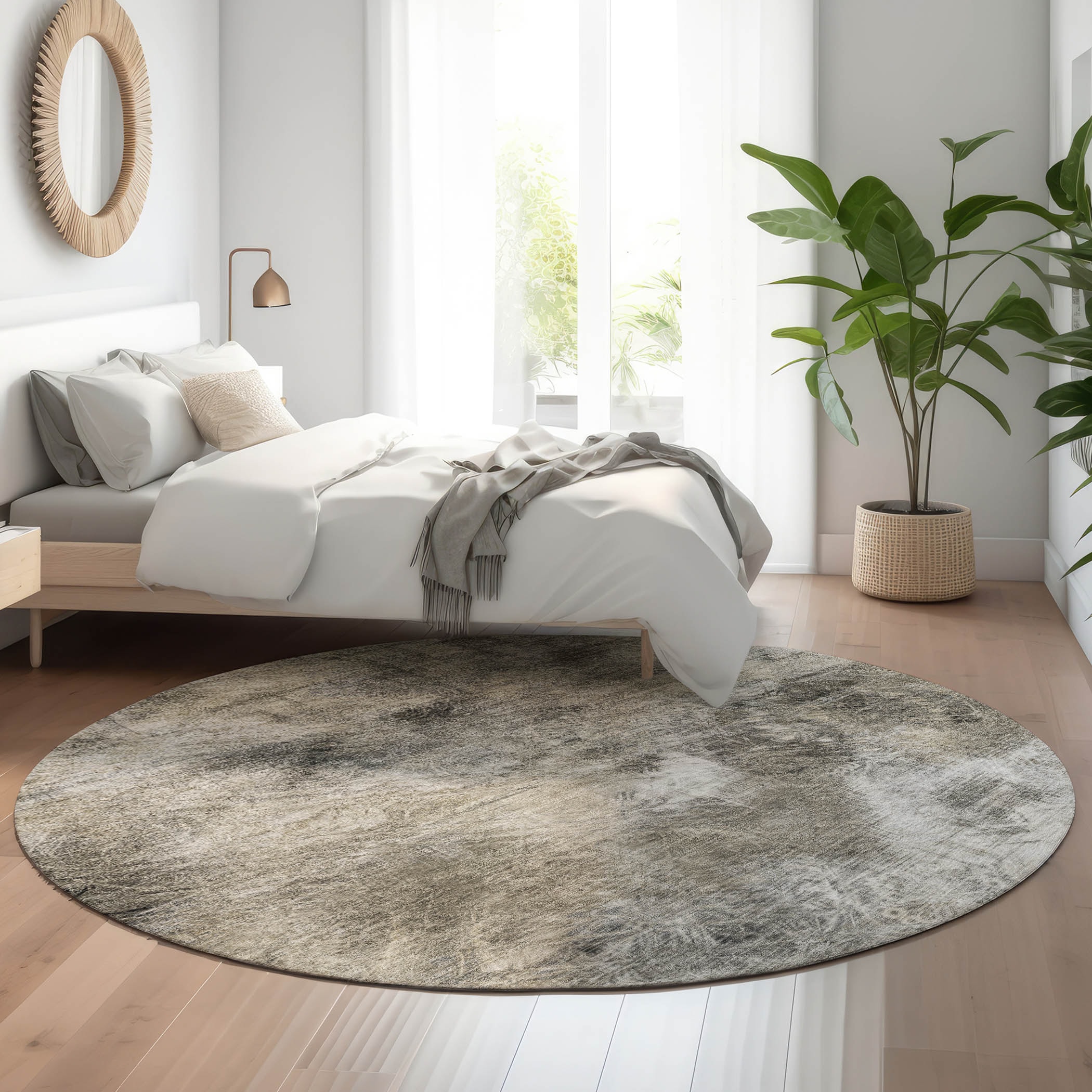 Addison Rugs AMF596BG8RO Mayfield AMF596BG 8 x 8 (ft) Loomed Polyester Beige Round Indoor Geometric Machine washable Area rug