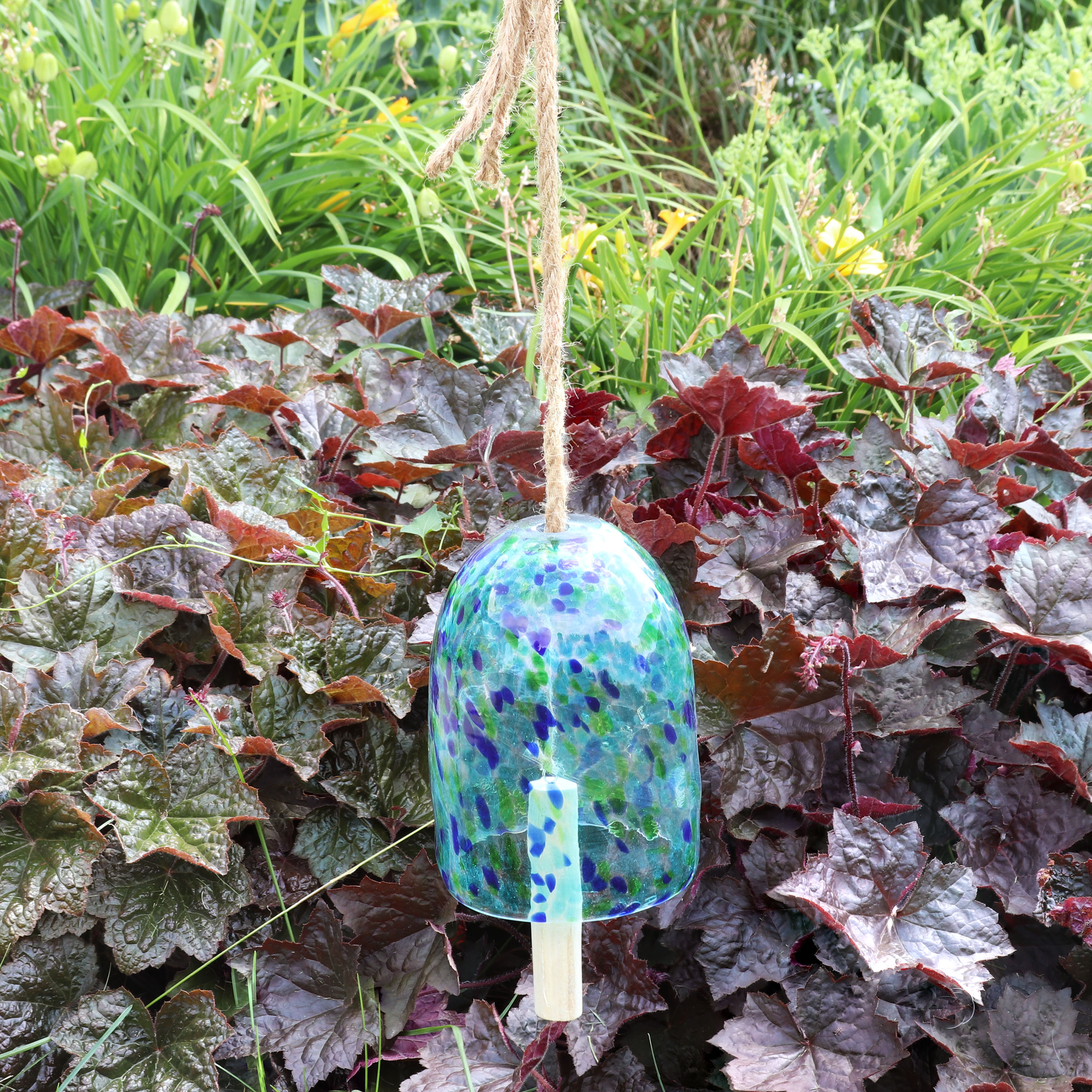 Blue and Green Speckled Glass Wind Chime Bell
