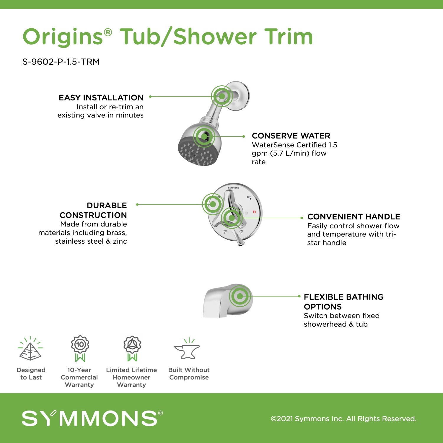 Symmons S-9602-P-1.5-TRM Tub-Shower-Faucets - View #4