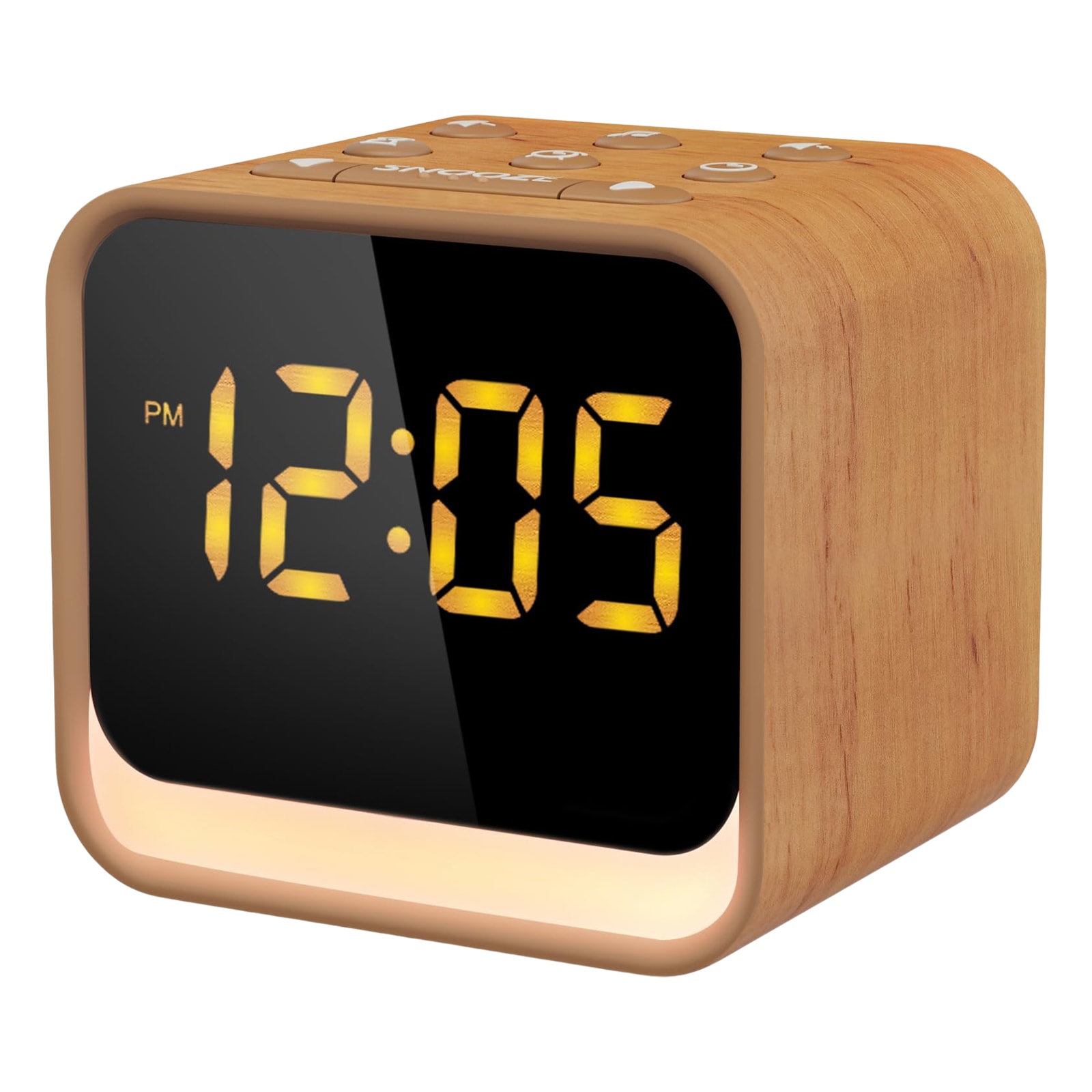 Etokfoks  Brown Digital Wooden Alarm Clock with White Noise and Nature Sounds for Gentle Wake Up