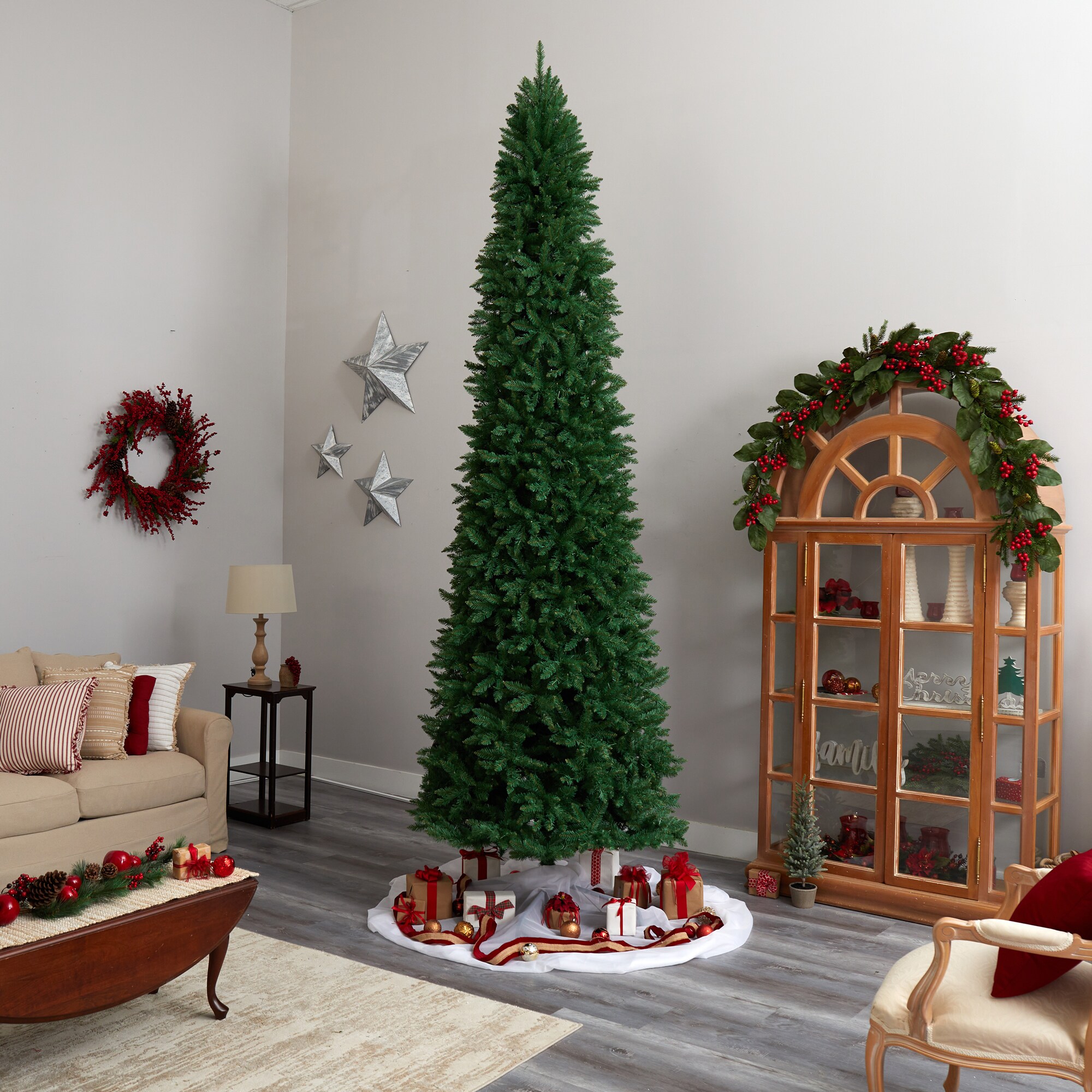 Nearly Natural 12-ft Pine Slim Artificial Christmas Tree in the ...