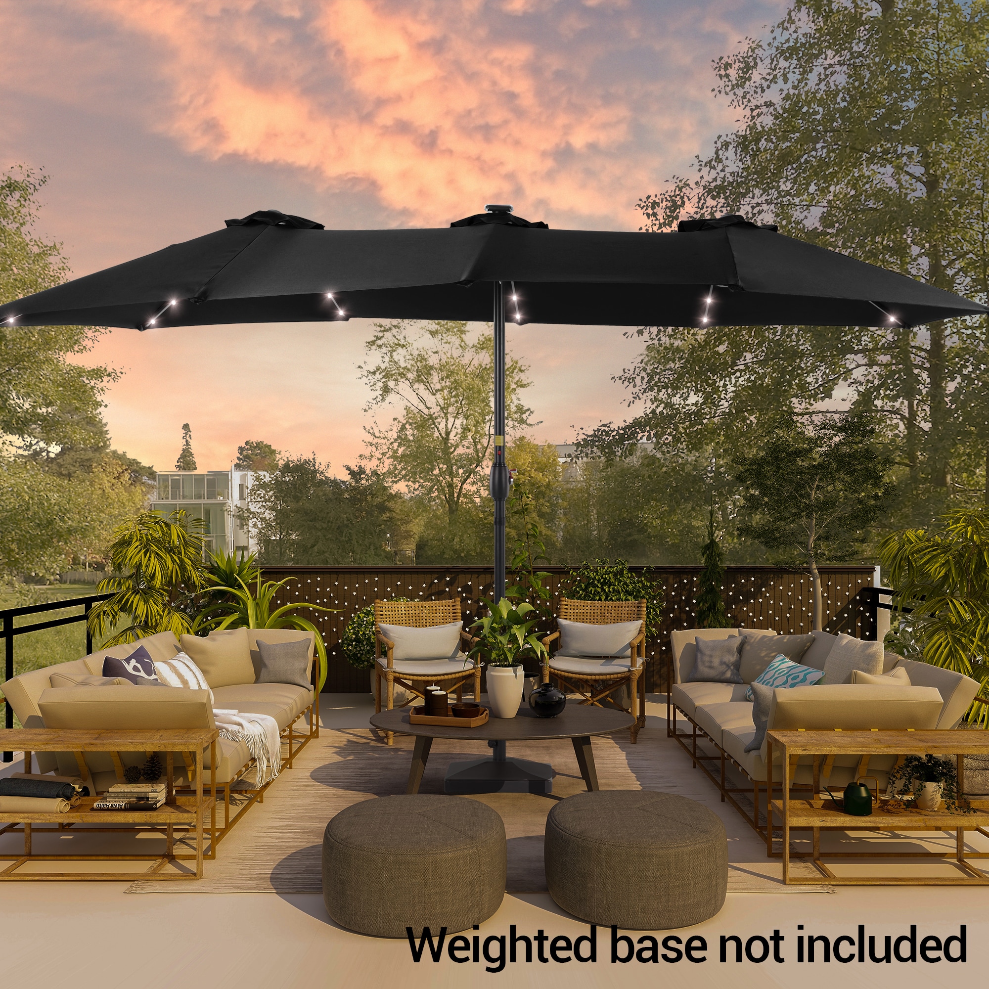 Sonkuki 15-Feet Steel Black Market Patio Umbrella with Lights and