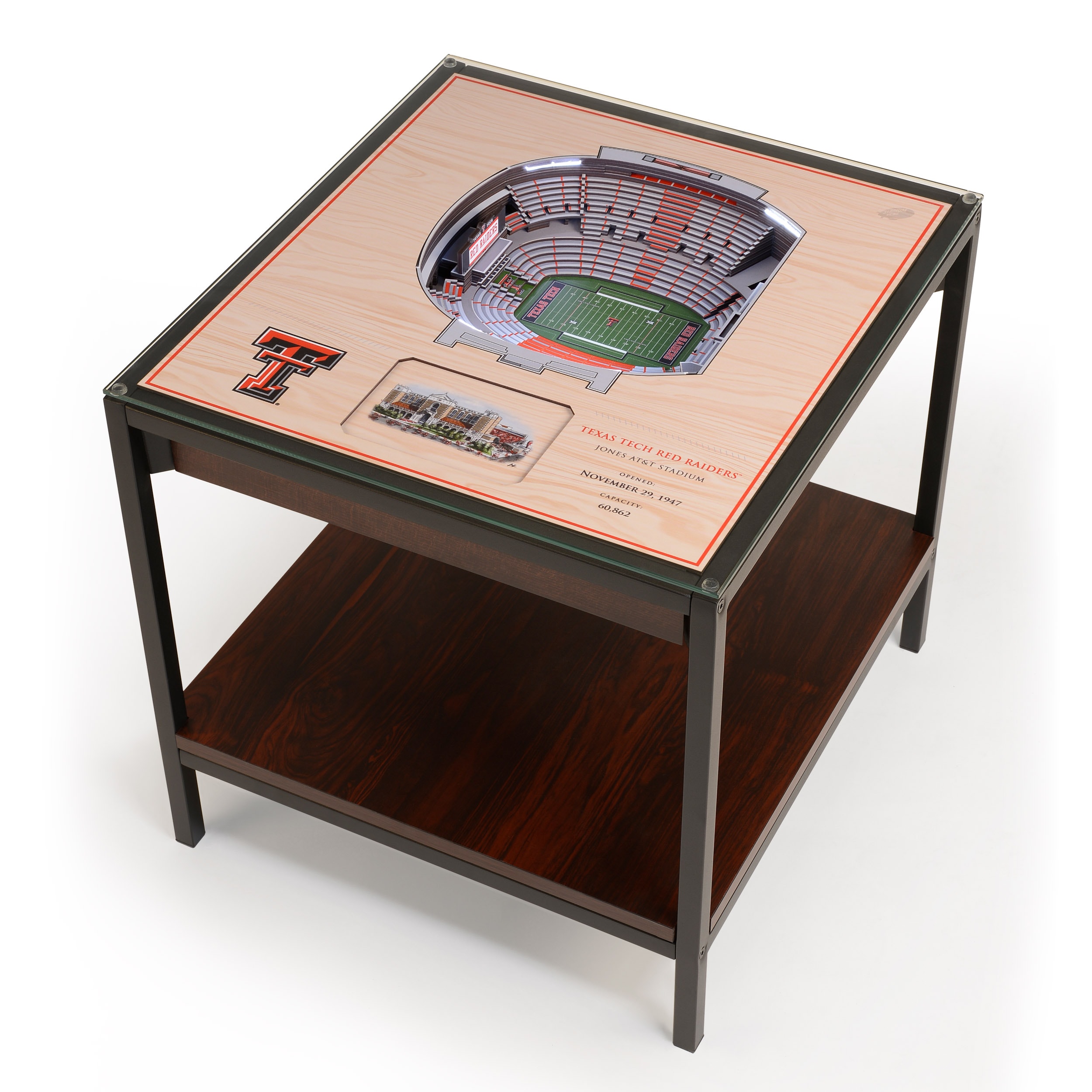 StadiumViews 9023586 25-Layer StadiumView Lighted End Table 22-in W x 22.25-in H Team Colors Glass Square Modern End Table with Storage Assembly Required