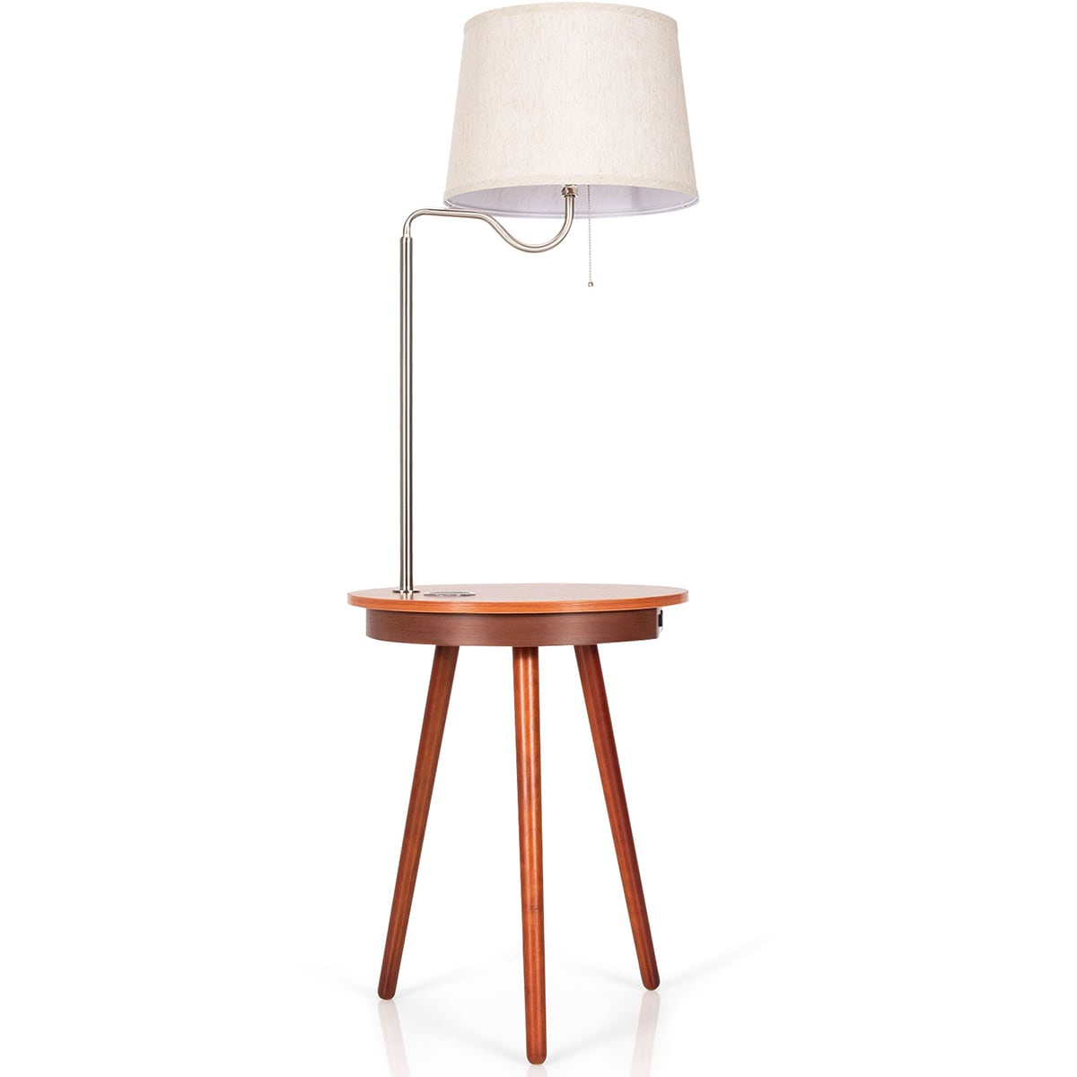 WELLFOR EU-HJY-10003US-CF CW Table Lamp 10-Inches Coffee LED Pull-chain Tripod Table Lamp with Fabric Shade