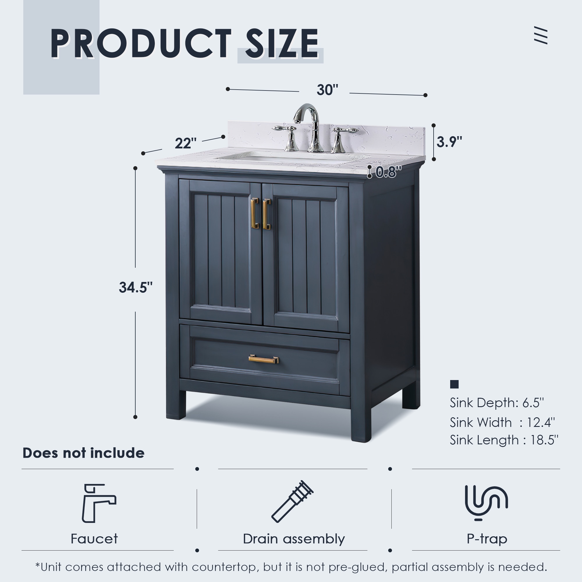 Isla 30" Classic Blue Single Vanity with White Marble Countertop