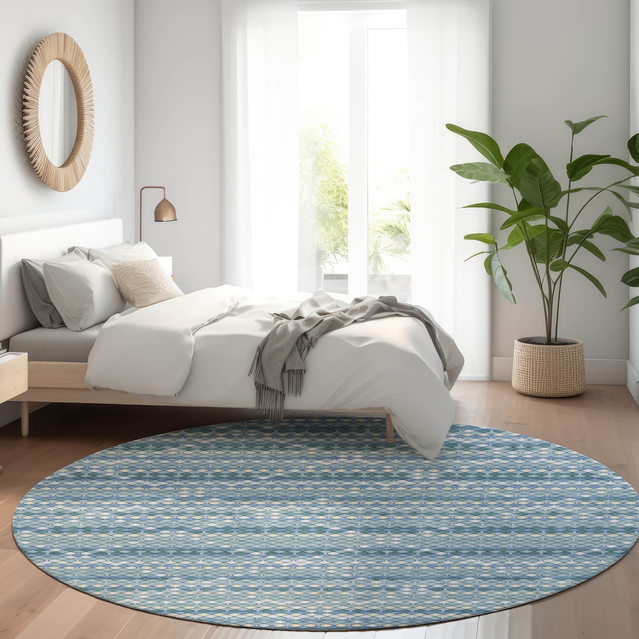 Addison Rugs ACN1437DN8RO Chantille ACN1437DN 8 x 8 (ft) Polyester Denim Round Indoor/Outdoor Geometric Machine washable Area rug