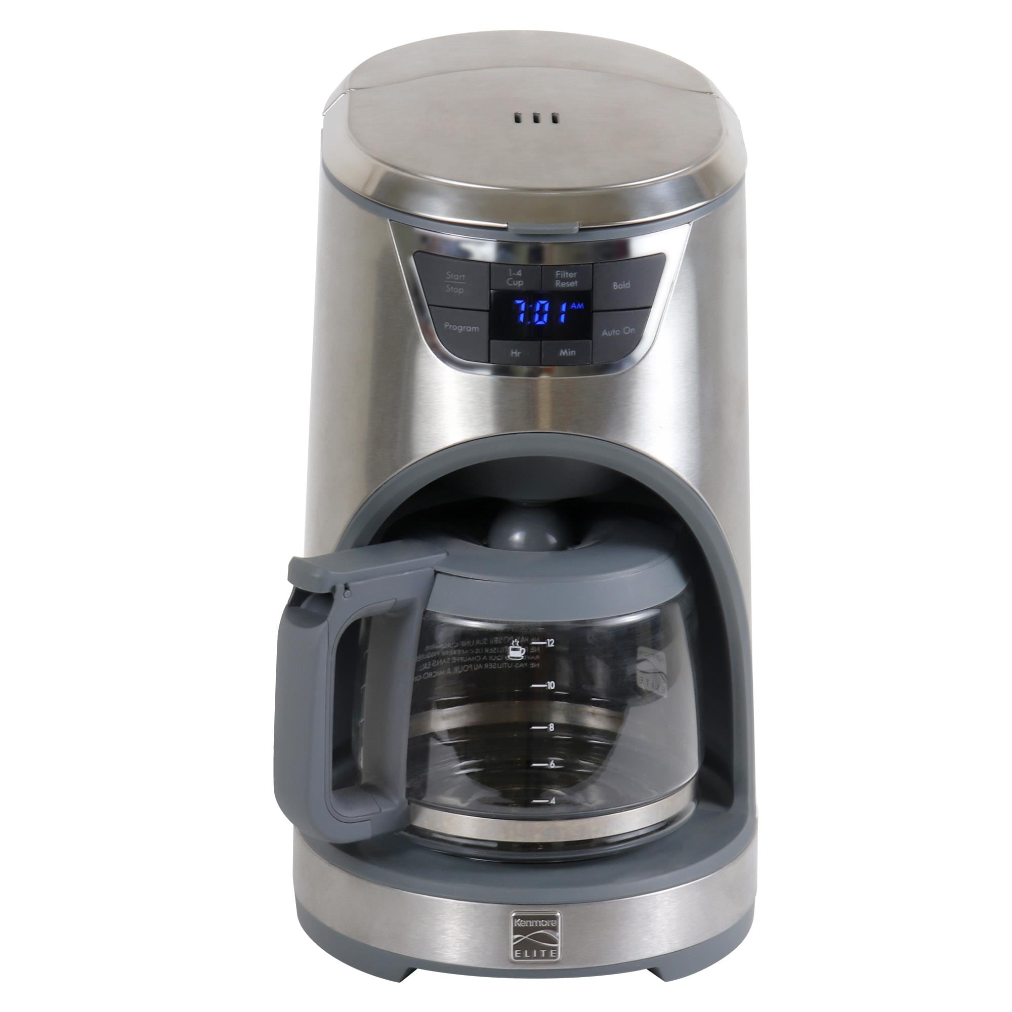  Kenmore Aroma Control 12-Cup Programmable Coffee Maker, White  and Stainless Steel Drip Coffee Machine, Glass Carafe, Reusable Filter,  Timer, Digital Display, Charcoal Water Filter, Regular or Bold : Home &  Kitchen
