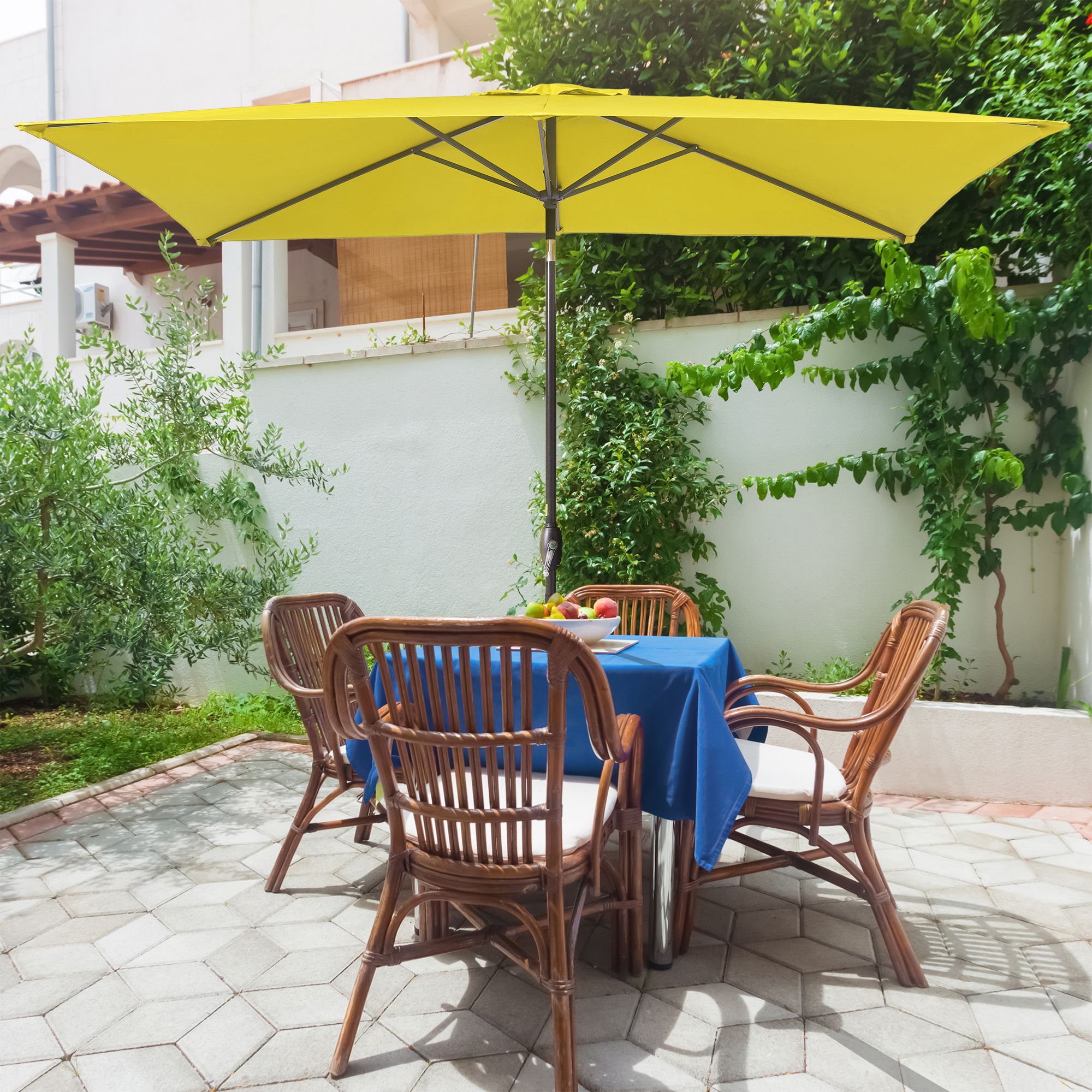 ACEGOSES LW-MK-320Y 10-ft Steel Yellow Push-button Tilt Market Patio Umbrella