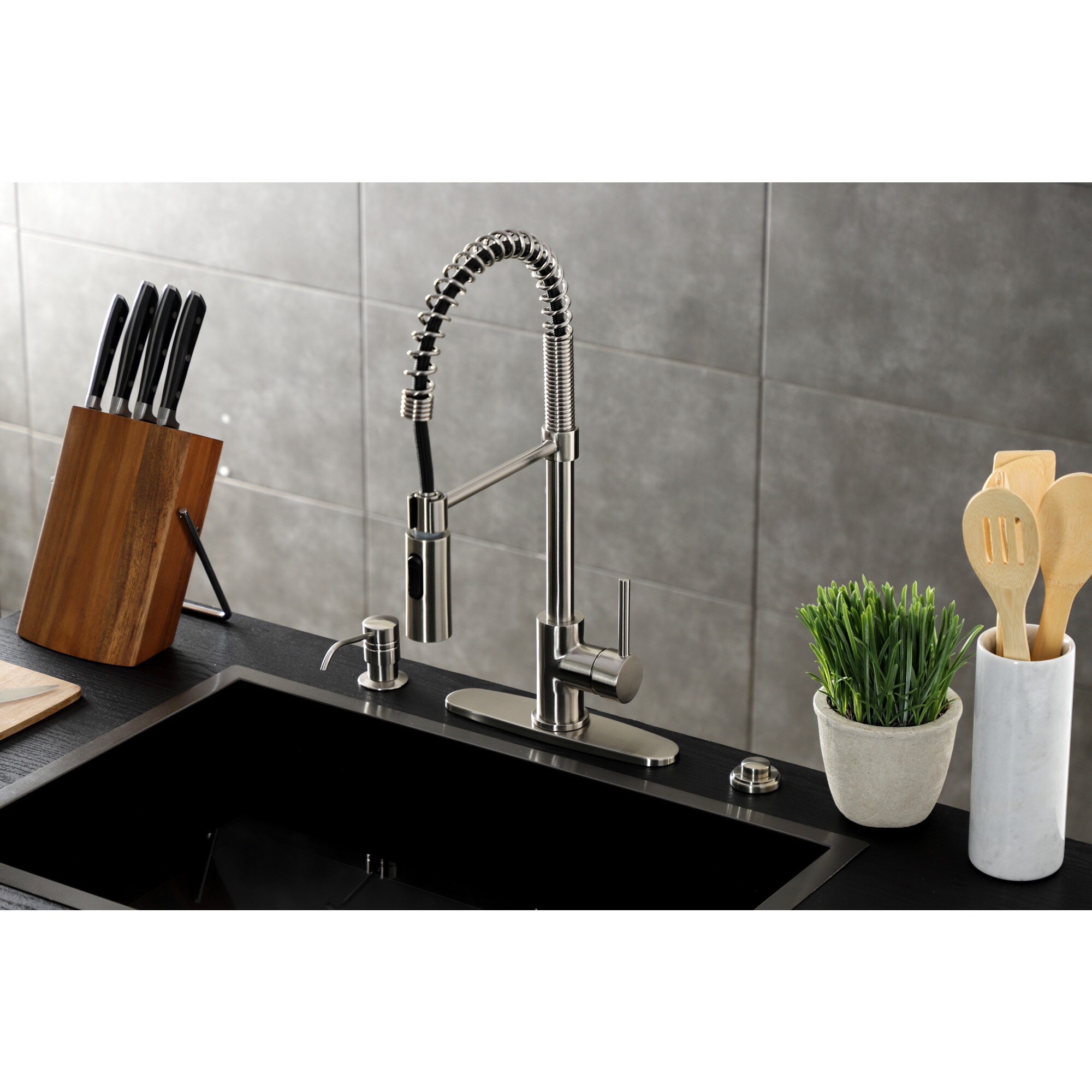 Kingston Brass ULS8778DL Concord Brushed nickel Single Handle Deck-mount Pre-rinse Kitchen Faucet with Sprayer ( Deck Plate Included )