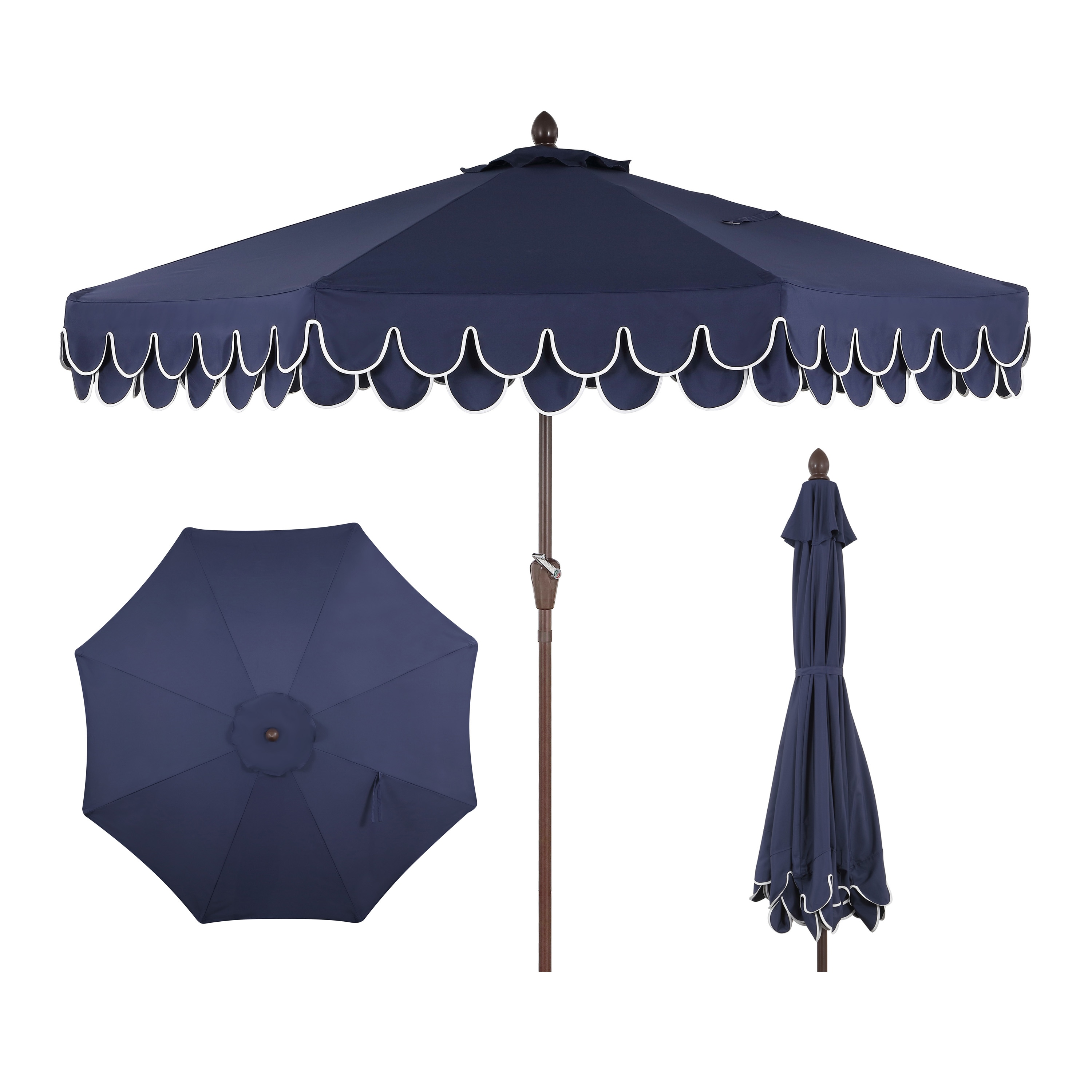 JONATHAN  Y UMB1002B 9-Feet Aluminum Blue Auto-tilt Market Patio Umbrella with Base