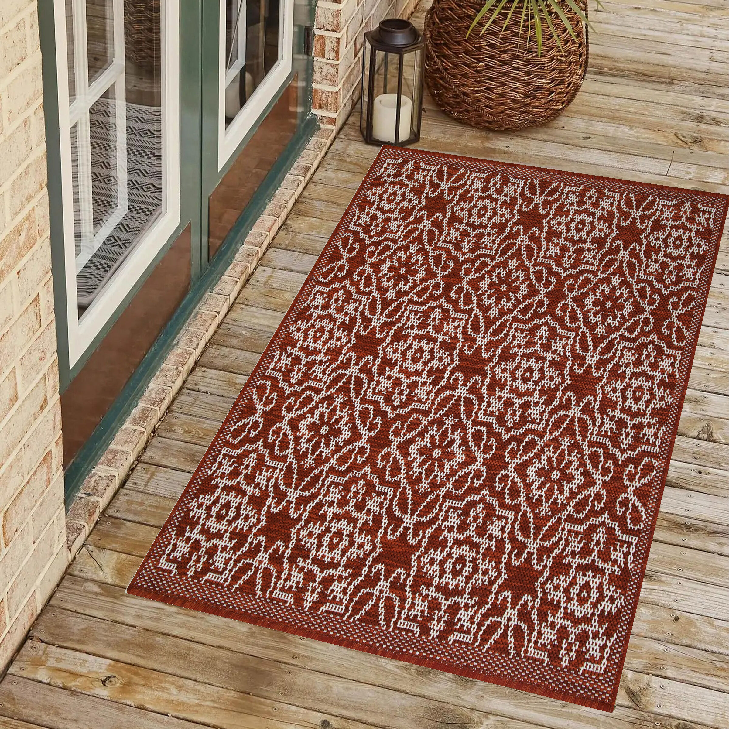 Playa Rug PLY-ELZ-RED-2X3 2 x 3 (ft) Sisal Eliza-Red Ivory Rectangular Indoor/Outdoor Damask Area rug