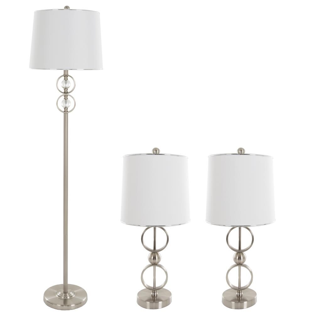 Hastings Home Table L Amp And Floor Lamp Set Of 3 Modern Brushed Steel 3 Led Bulbs Included By Hastings Home In The Lamp Sets Department At Lowes Com
