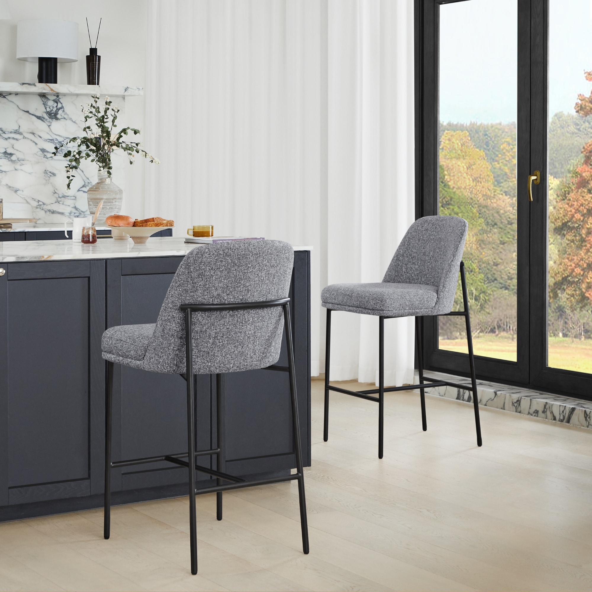 Circle 55 LWSY2018-B1362 2 -Set Gray（Multi-Colored） 27-in H Counter height Square seat Upholstered Metal Bar Stool and Back